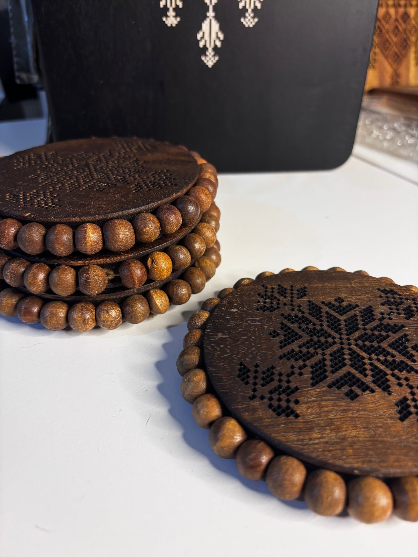 Rounded Wood Beaded Coasters