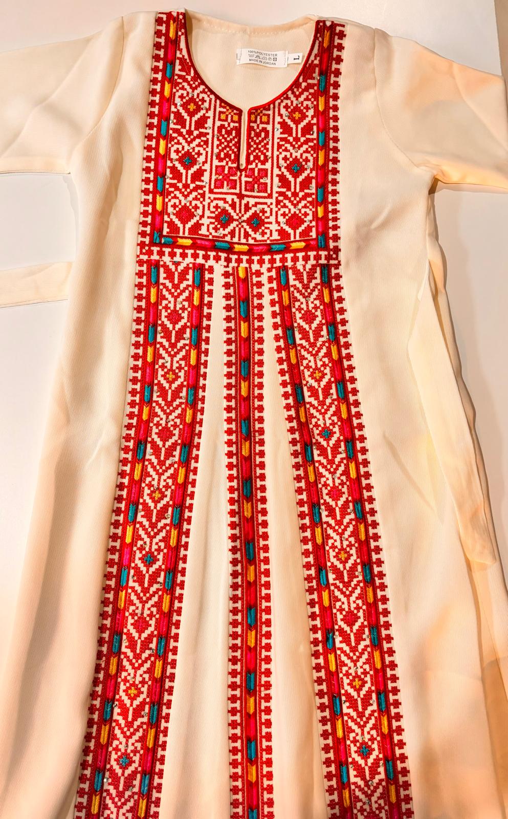 White and Red Tatreez Thobe for Kids (4-13 years)