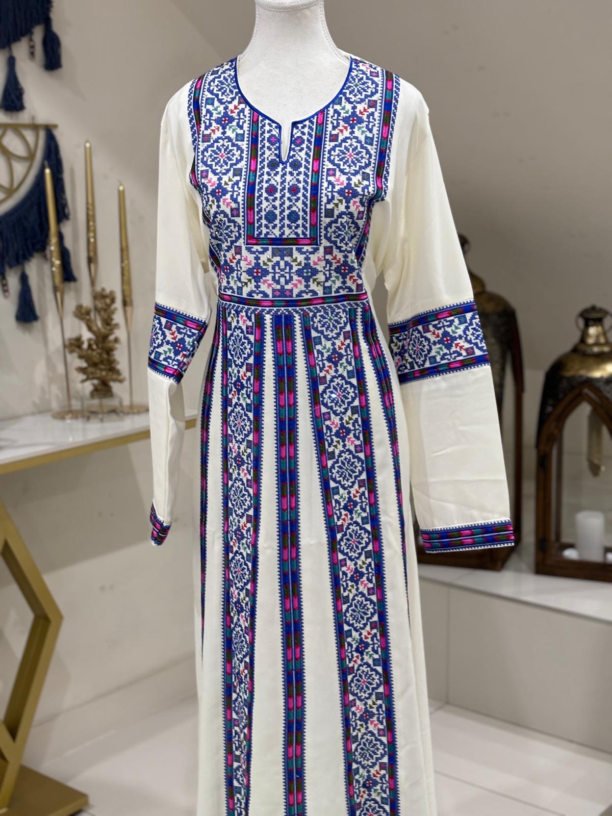 The Orouq Traditional Thobe (White and Blue)
