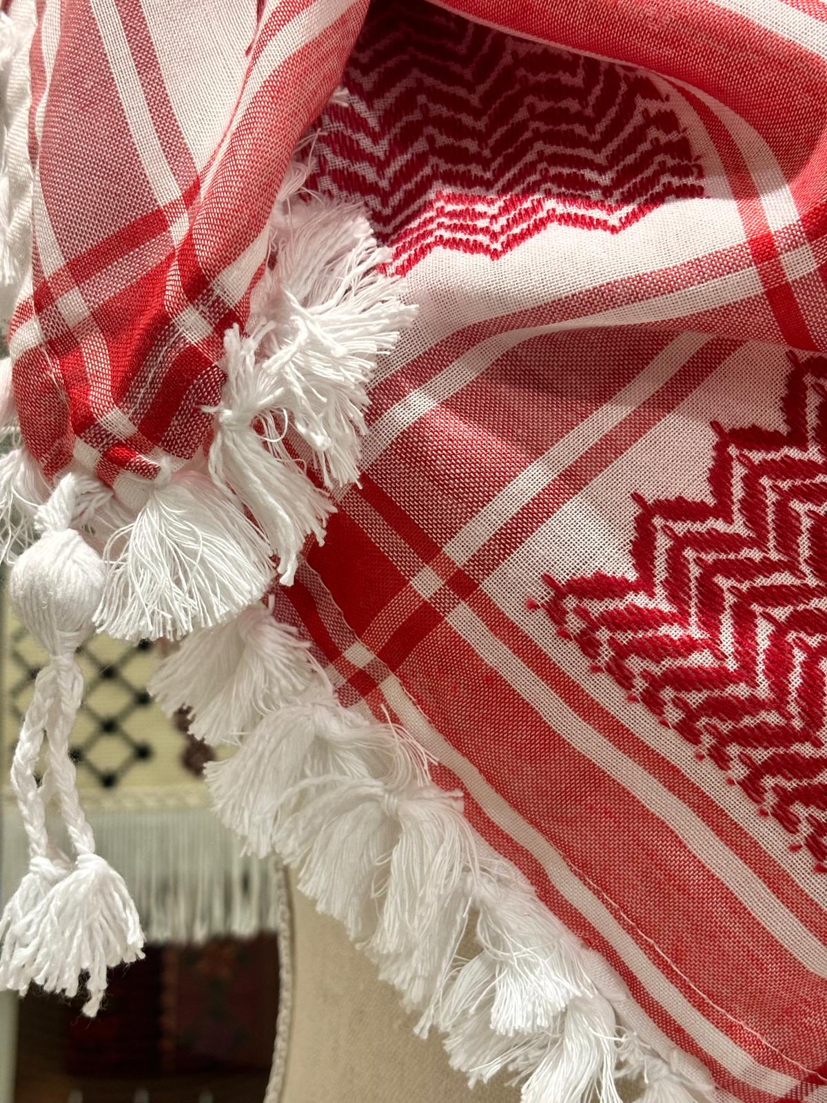 Original Keffiyeh Red and White Medium Fringe