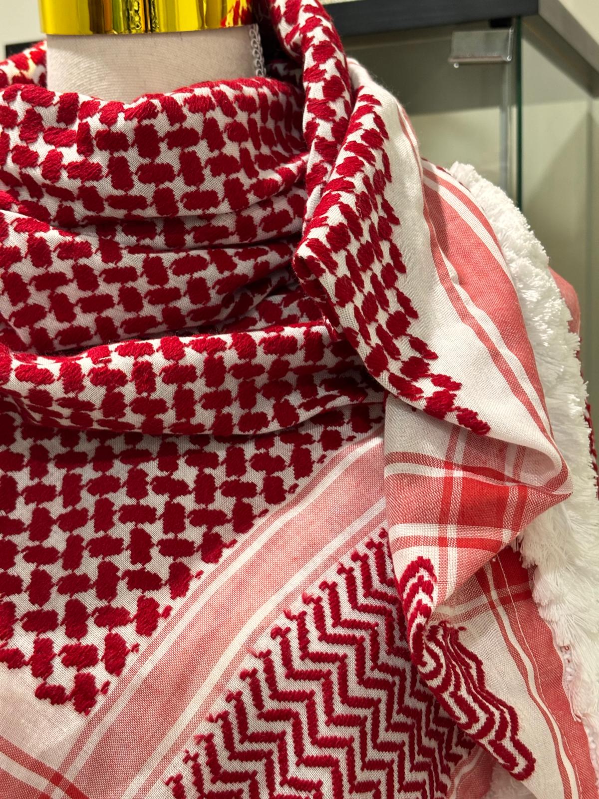 Royal Original Red and White Keffiyeh Heavy Fringe