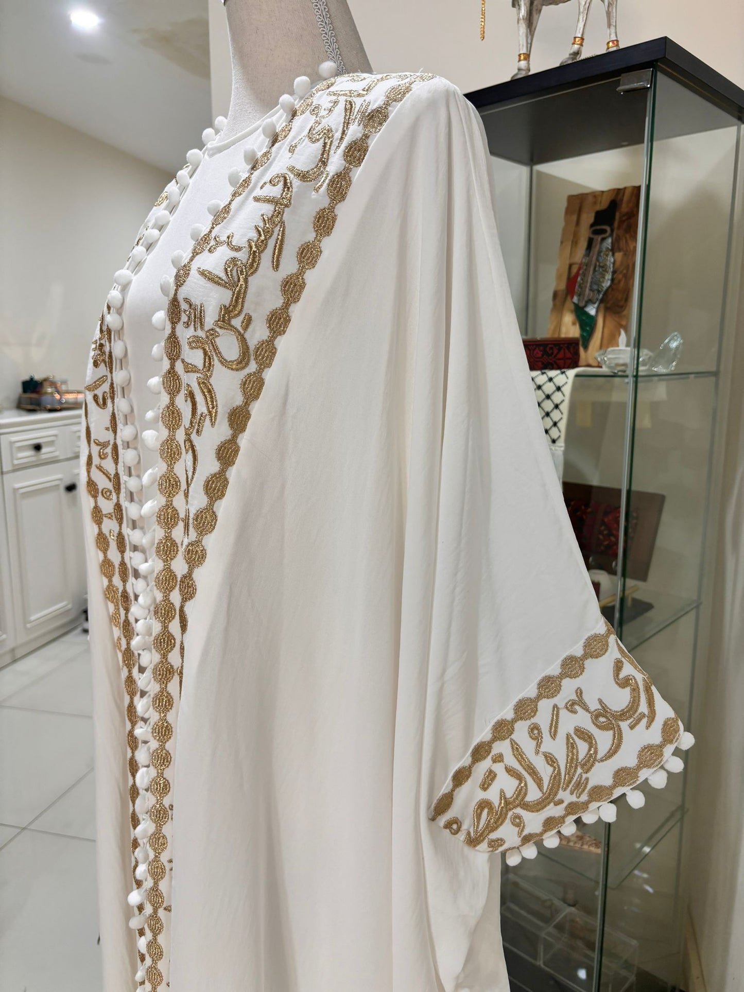 Abaya (Palestine Is My Home)/ White and Gold Colour