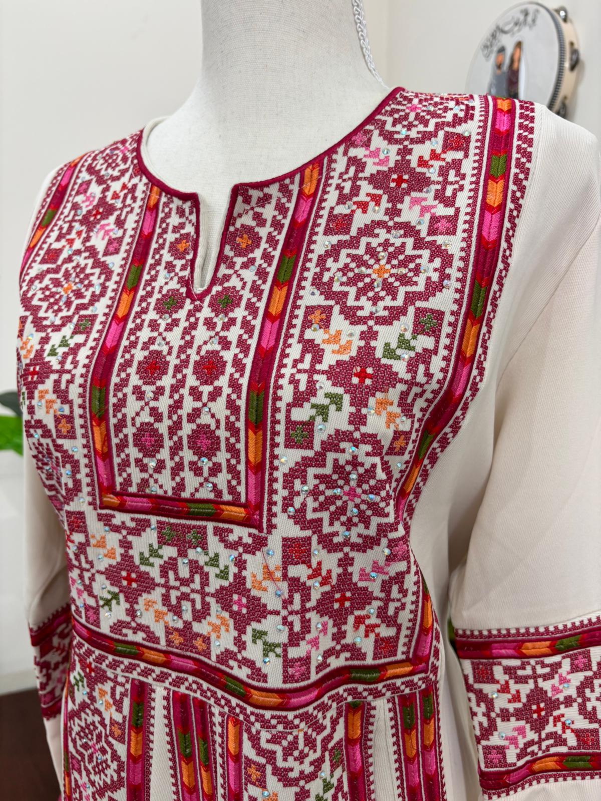 The Orouq Traditional Thobe (Beige and Red Color)