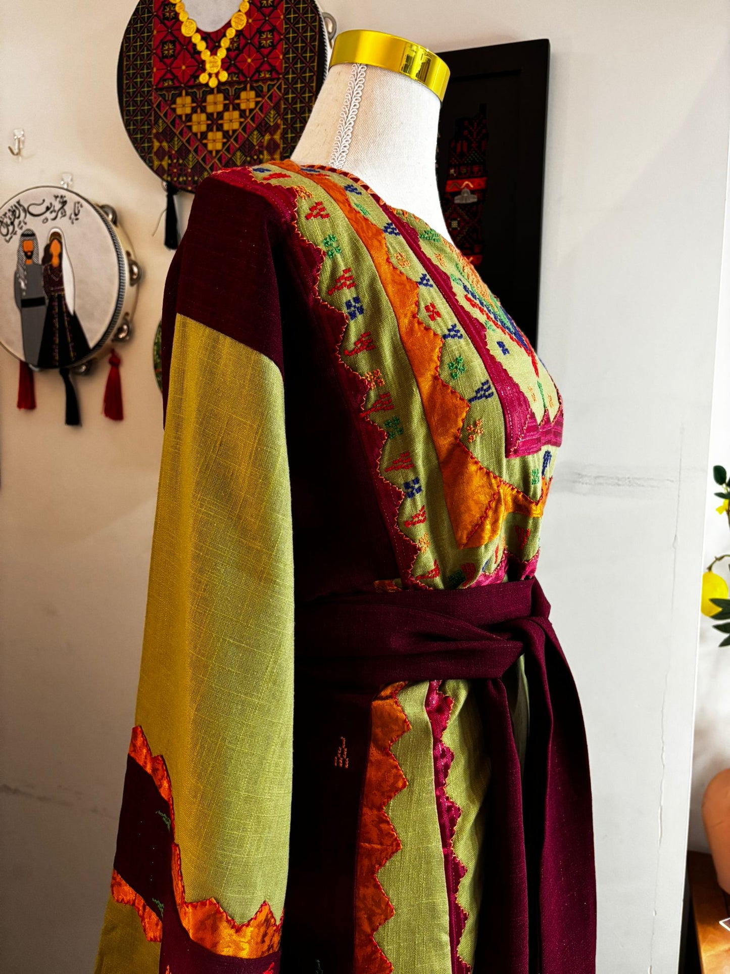 Green Burgandy and Orange Tashreefat Hand Embroidered Thobe