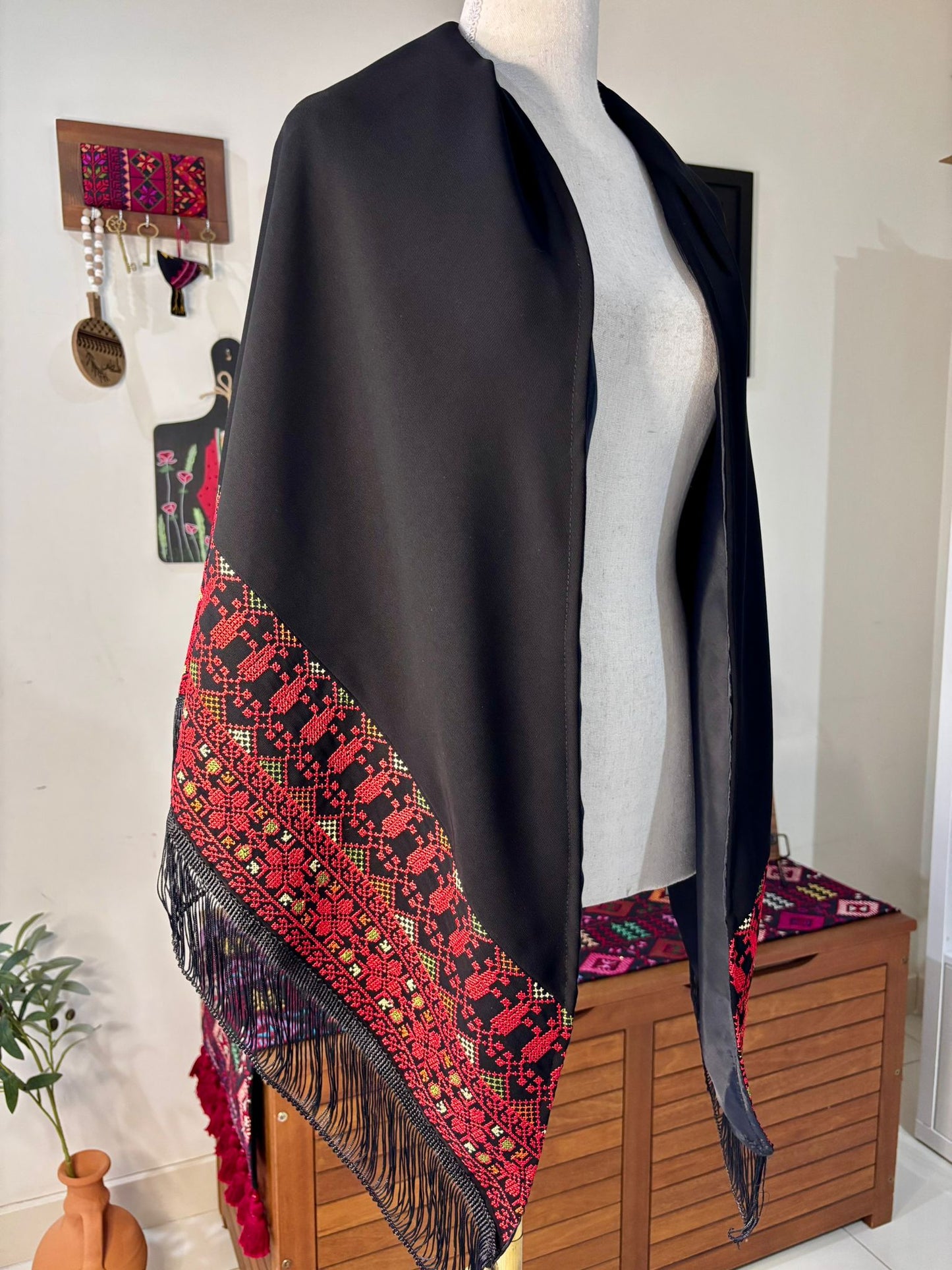 Triangular Machine Embroidery Shawl