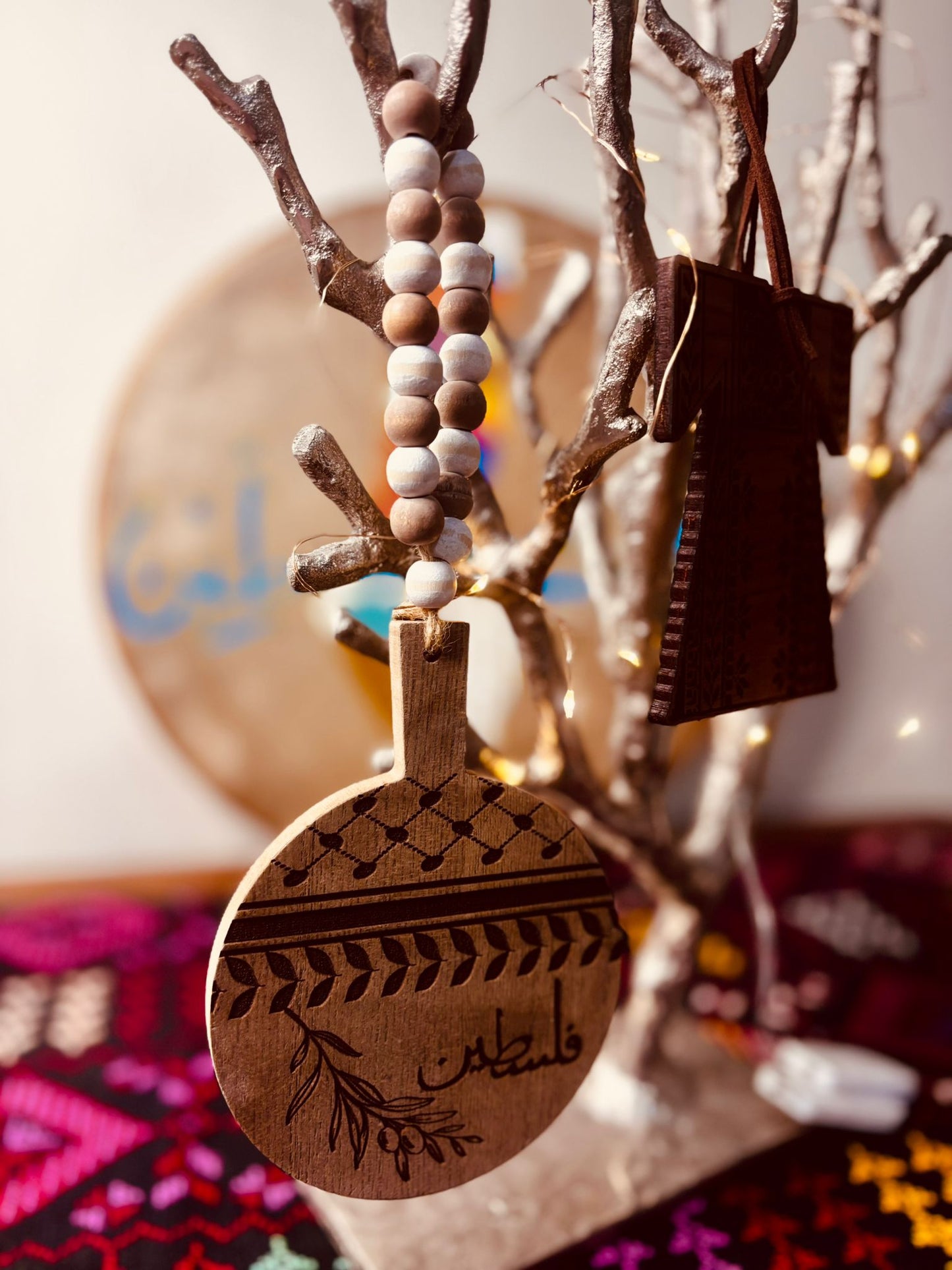 Beaded Ornament Keffiyeh Olive Branch Print