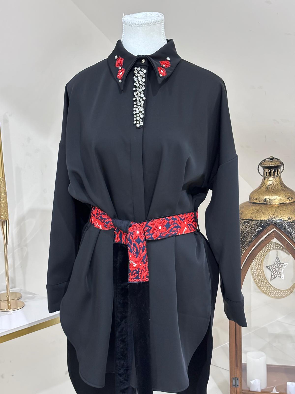 Black Blouse with Red Tatreez