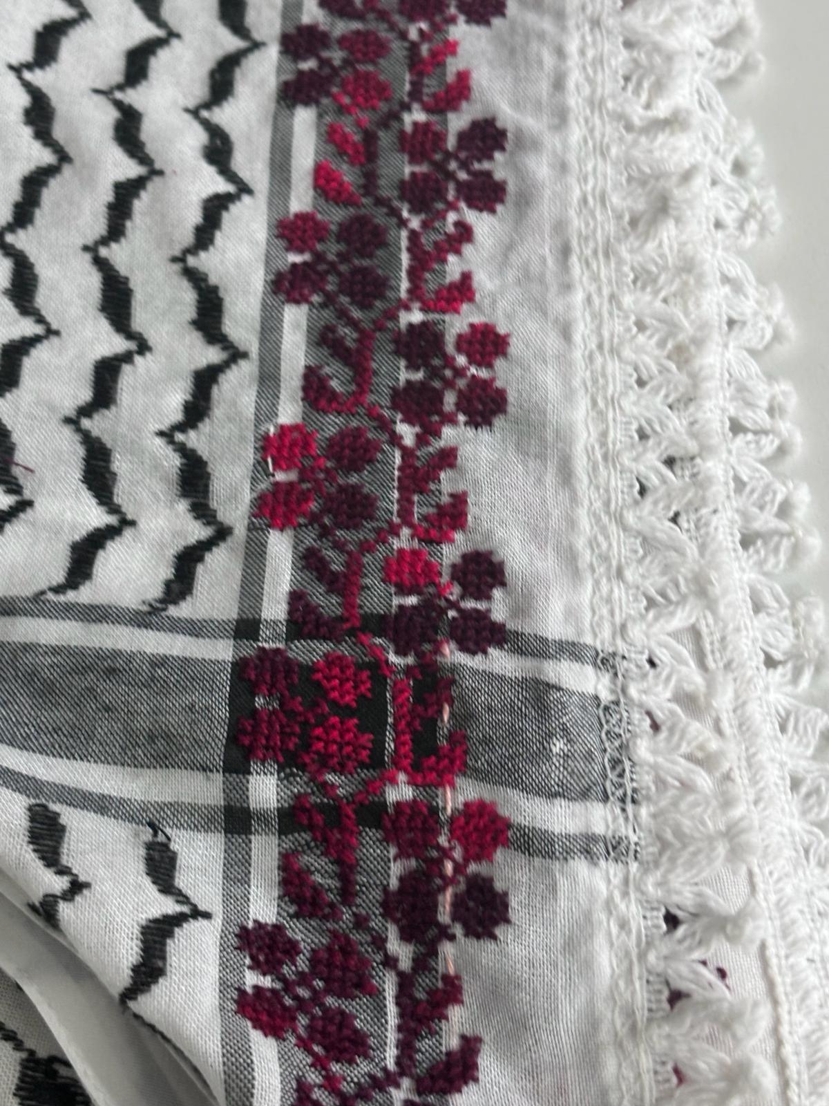 Triangle Keffiyeh with Red Hand Embroidery