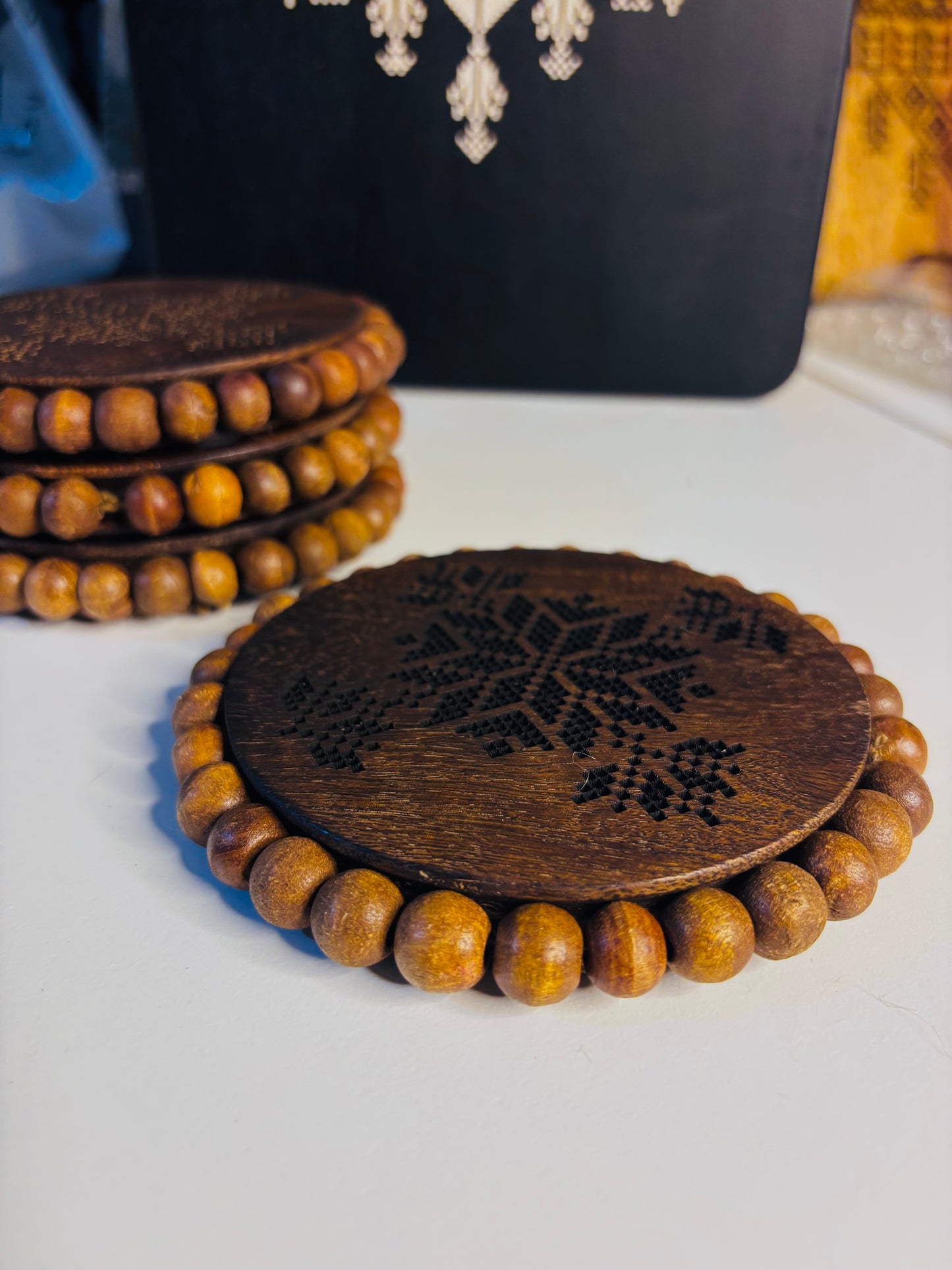 Rounded Wood Beaded Coasters