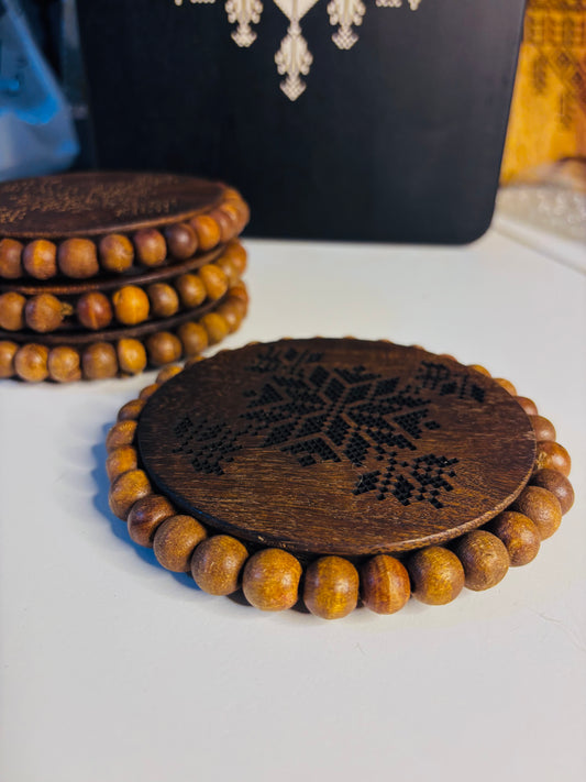 Rounded Wood Beaded Coasters