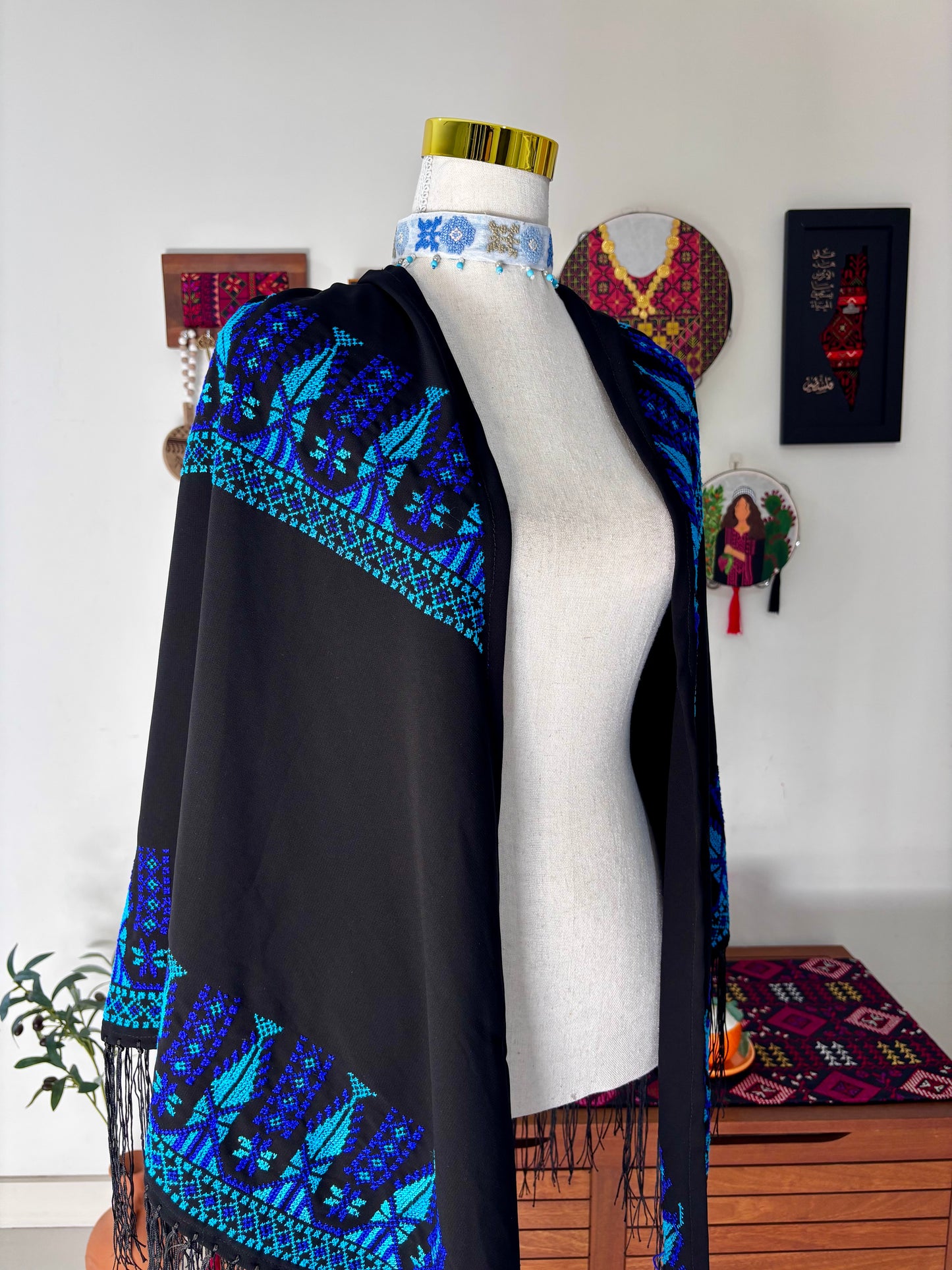 Blue Hand Embroidered Shawl