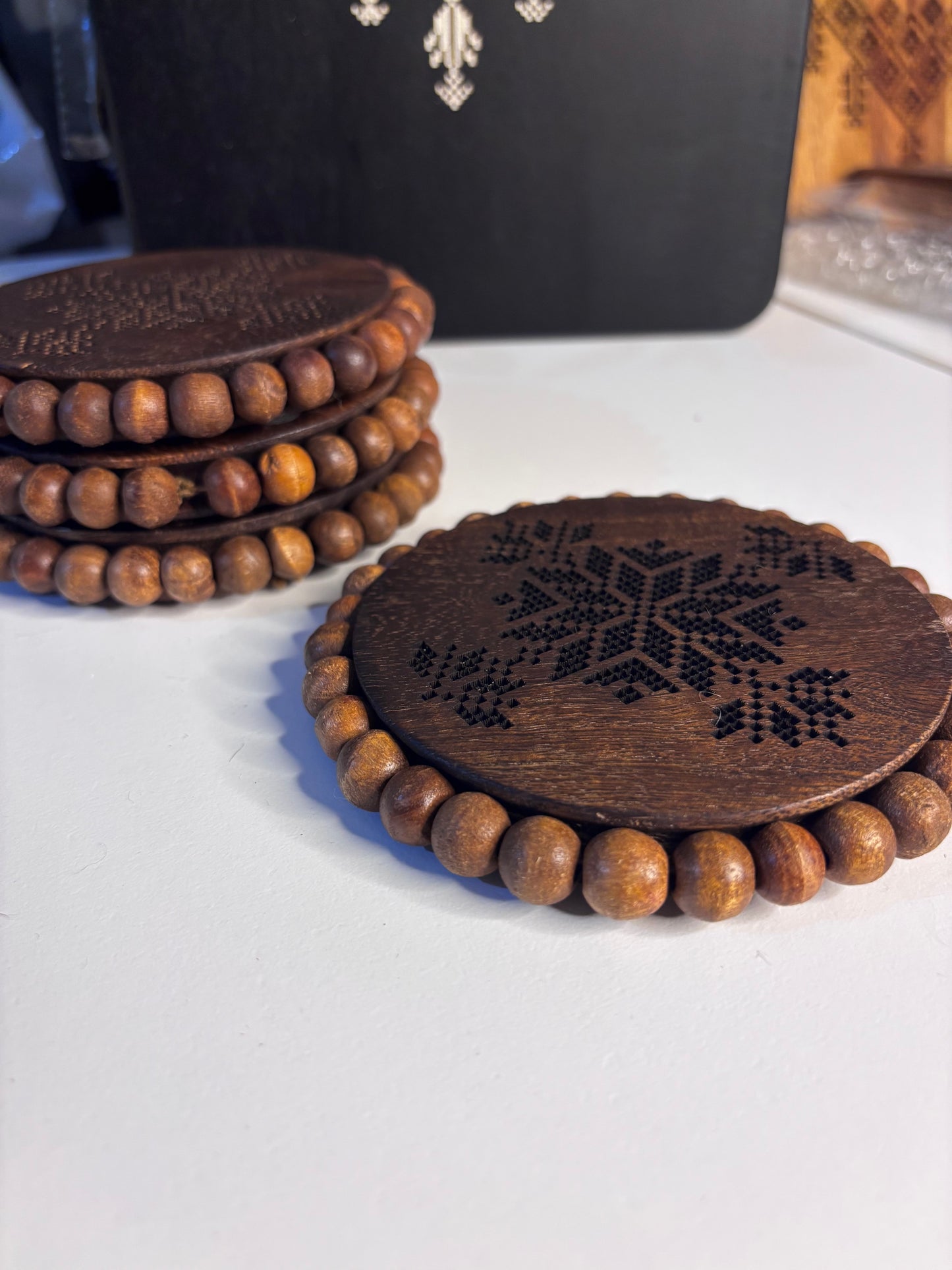 Rounded Wood Beaded Coasters
