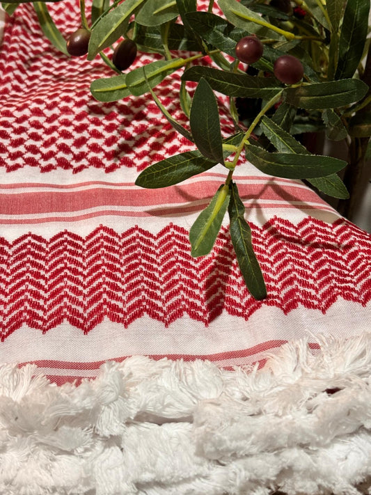 Original Keffiyeh Red and White Medium Fringe