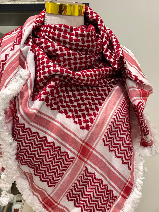 Royal Original Red and White Keffiyeh Heavy Fringe