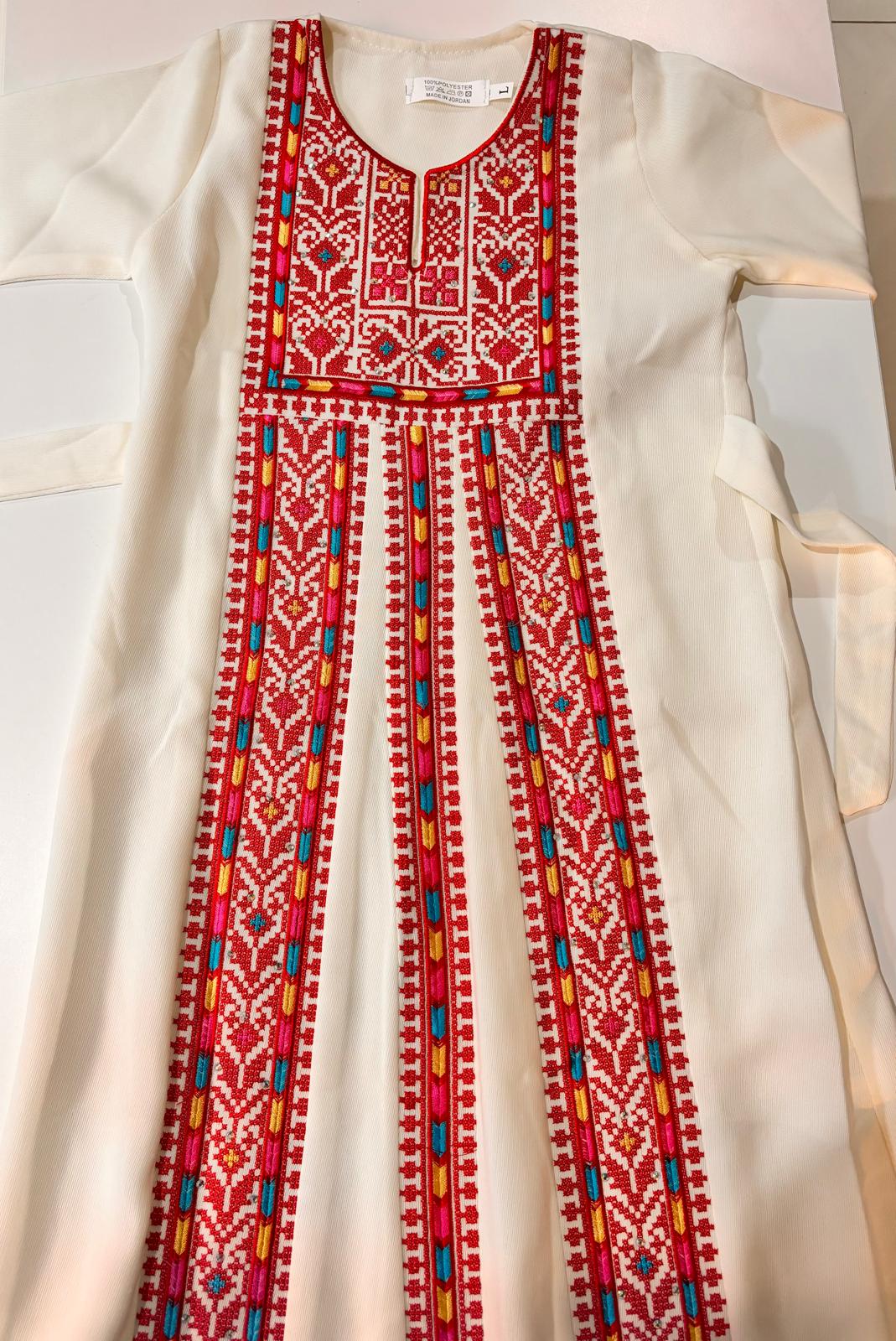 White and Red Tatreez Thobe for Kids (4-13 years)