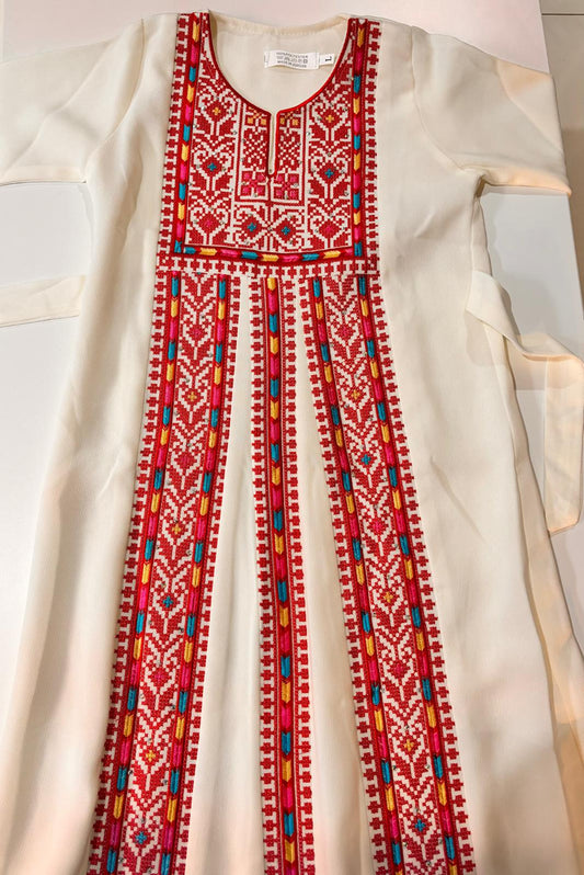 White and Red Tatreez Thobe for Kids (4-13 years)