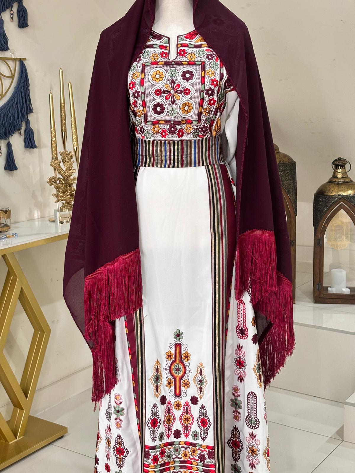 Malaka Thobe (White and Dark Red) The Queen
