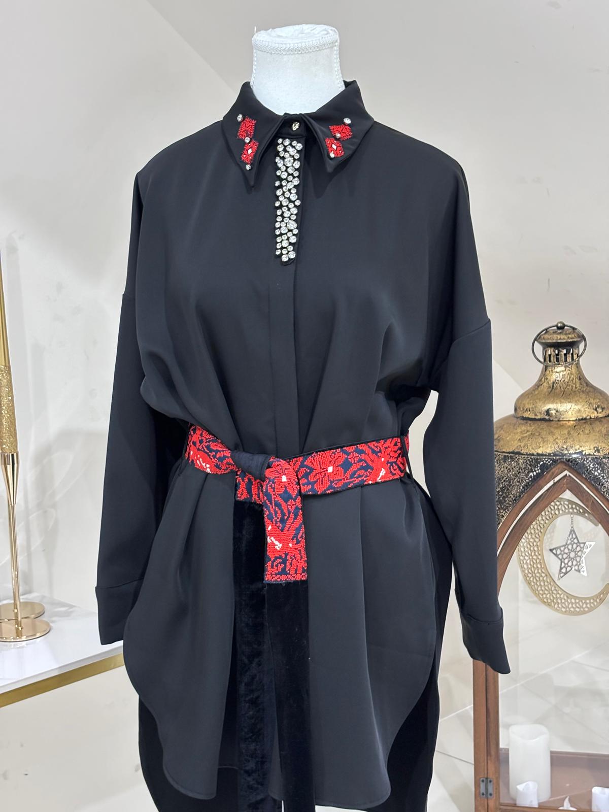 Black Blouse with Red Tatreez