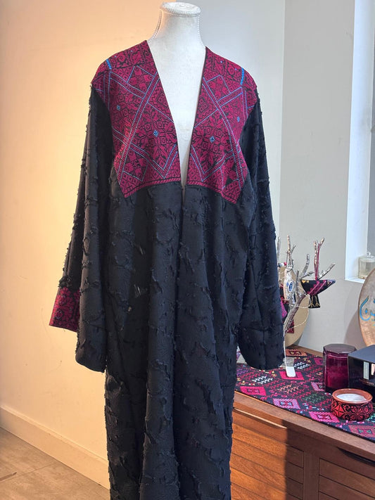 Elegant Black Abaya with Vintage Hand Embroidery