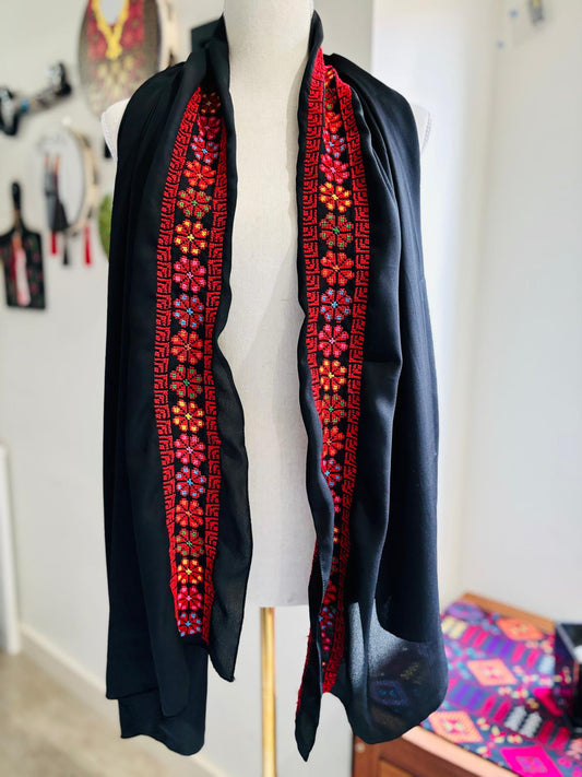 Hand embroidered Black and Red Shawl