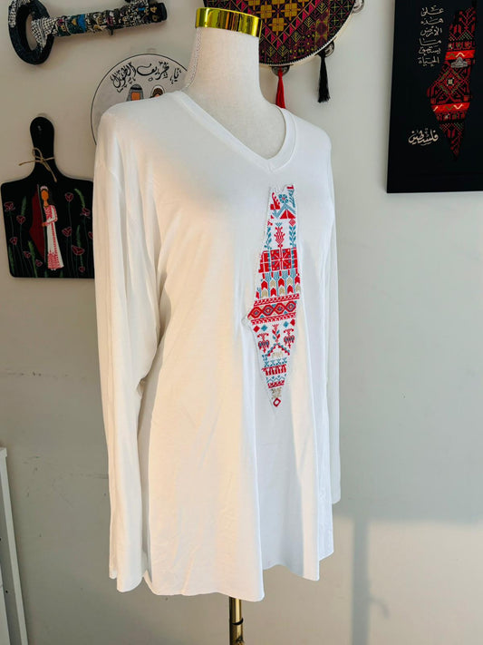 Long Sleeve T-Shirt with Palestine Map (White)