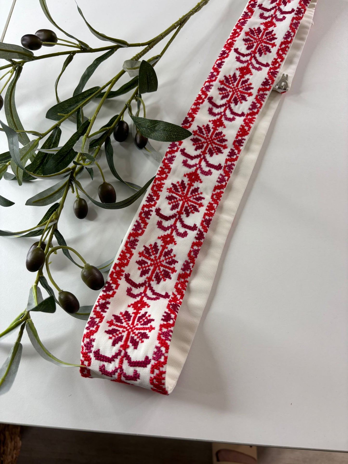 Hand-embroidered Belt (White & Red)