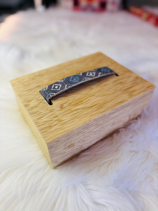 Wooden Box with Embroidered Loop Handle.