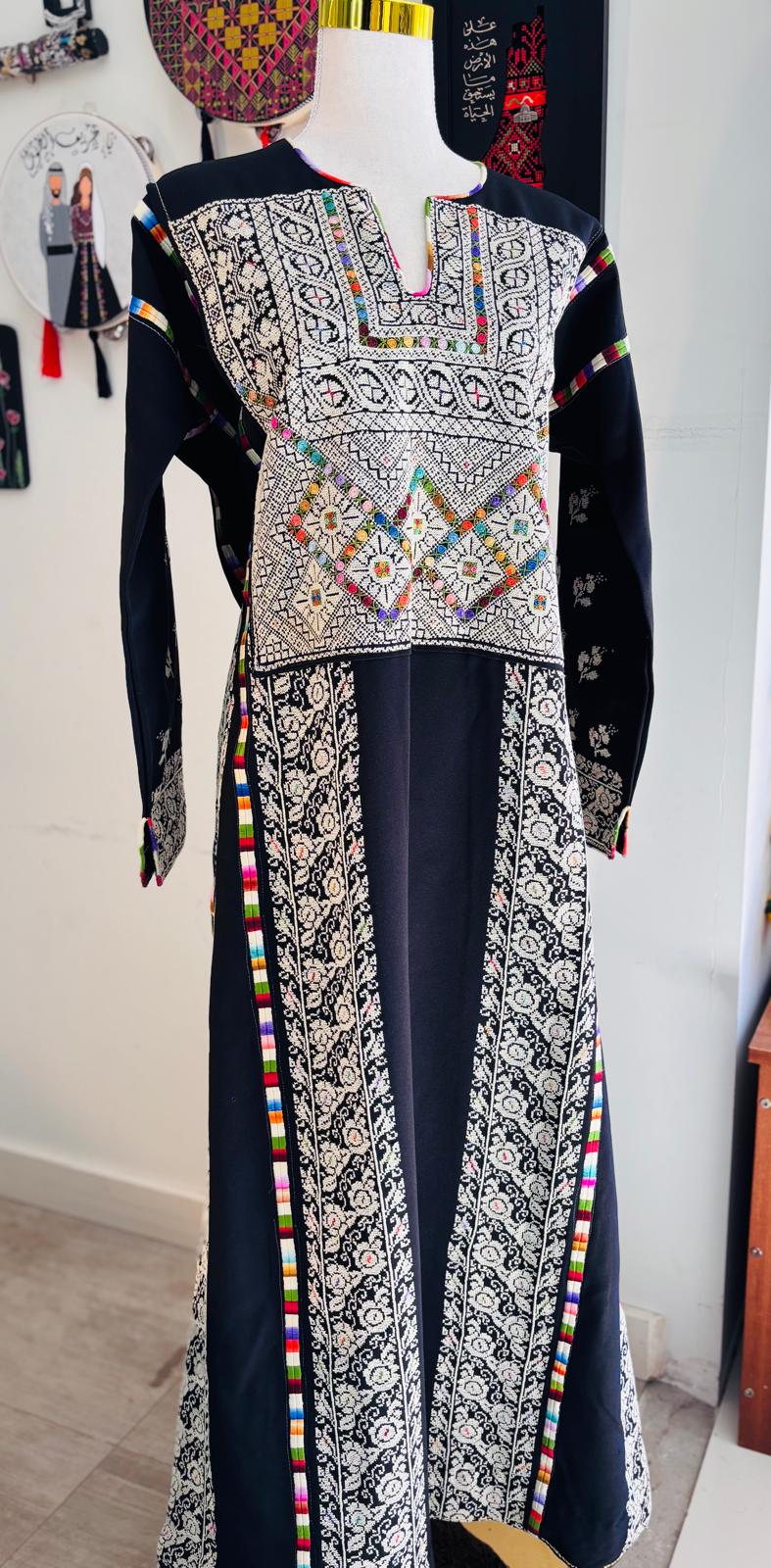 Deerah Collection: Vintage Palestinian Thobe. ( Black Colour with Beige Tatreez).