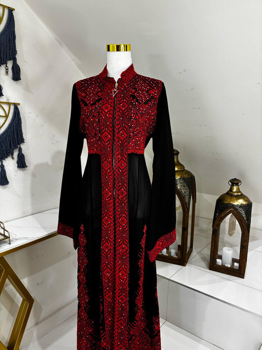 Red Tatreez Bisht
