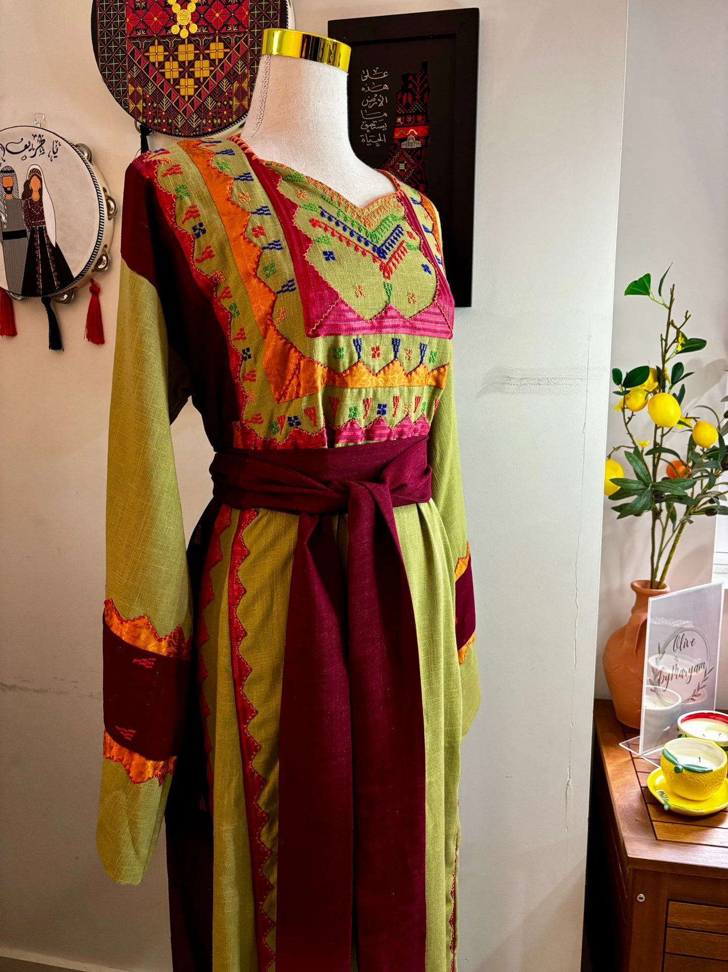 Green Burgandy and Orange Tashreefat  Hand Embroidered Thobe
