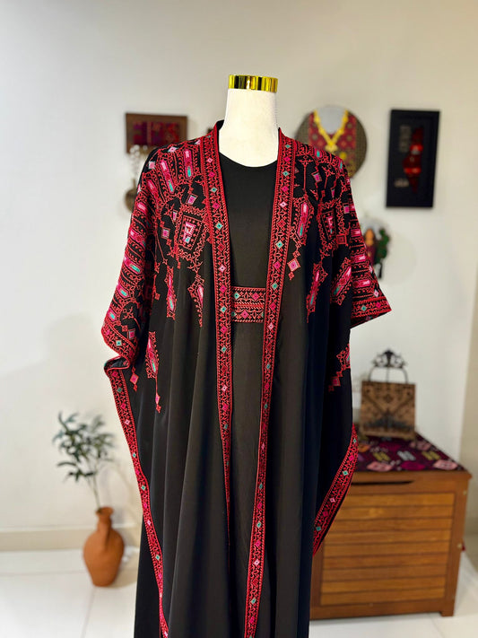 Free-size Red & Black Abaya