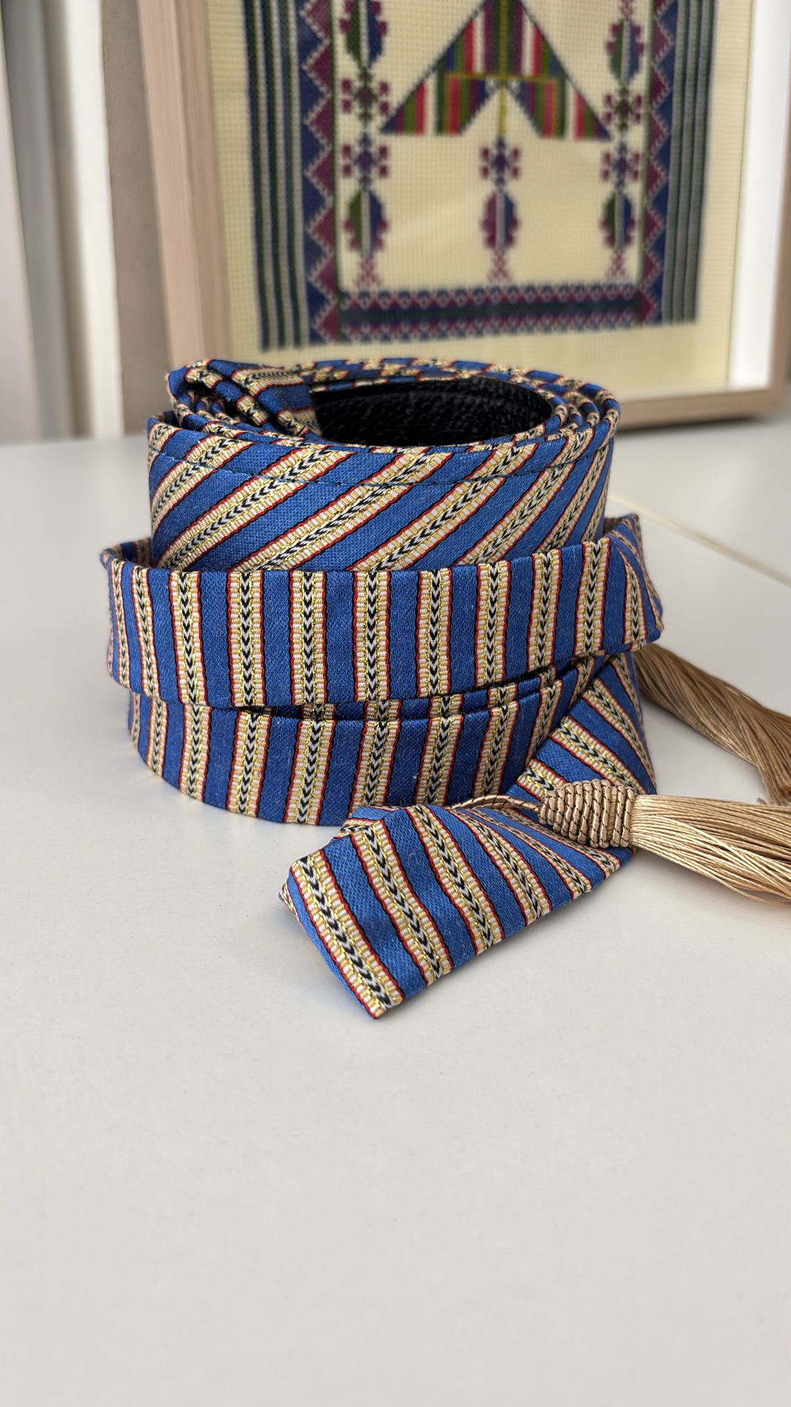 Satin Belt Blue Striped