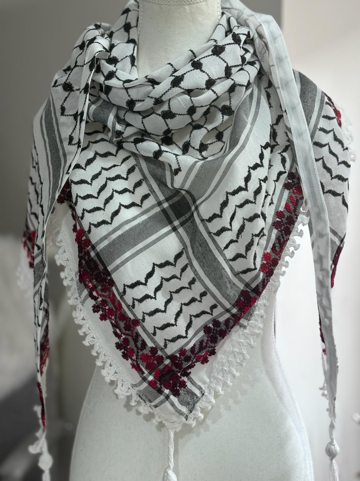 Triangle Keffiyeh with Red  Hand Embroidery