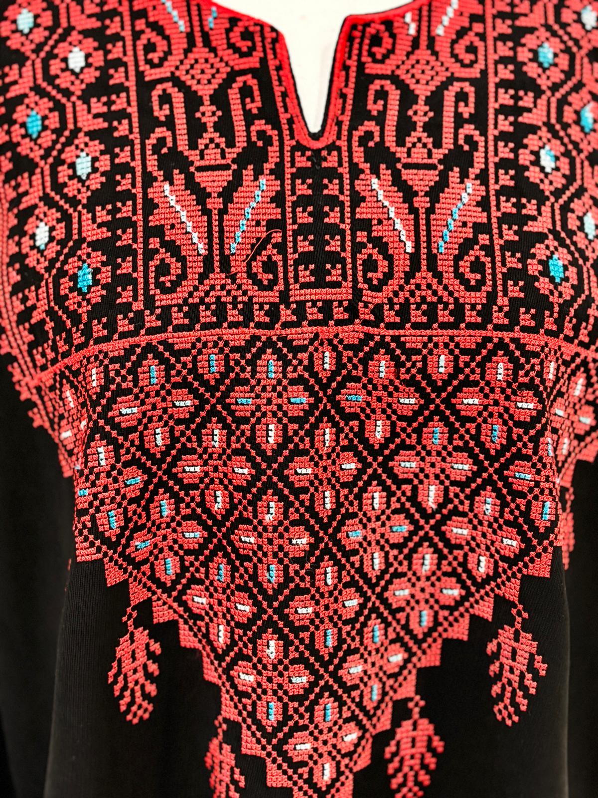 Palestinian Embroidered Top (Black and Red)