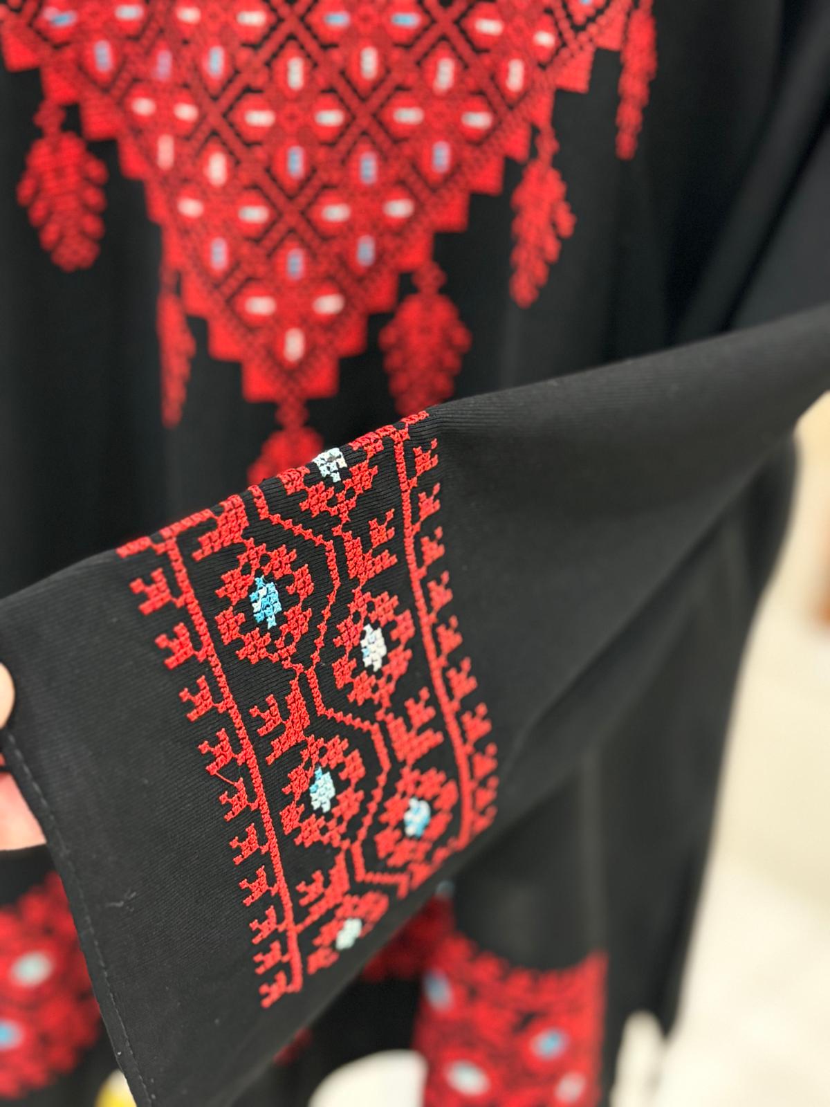 Palestinian Embroidered Top (Black and Red)