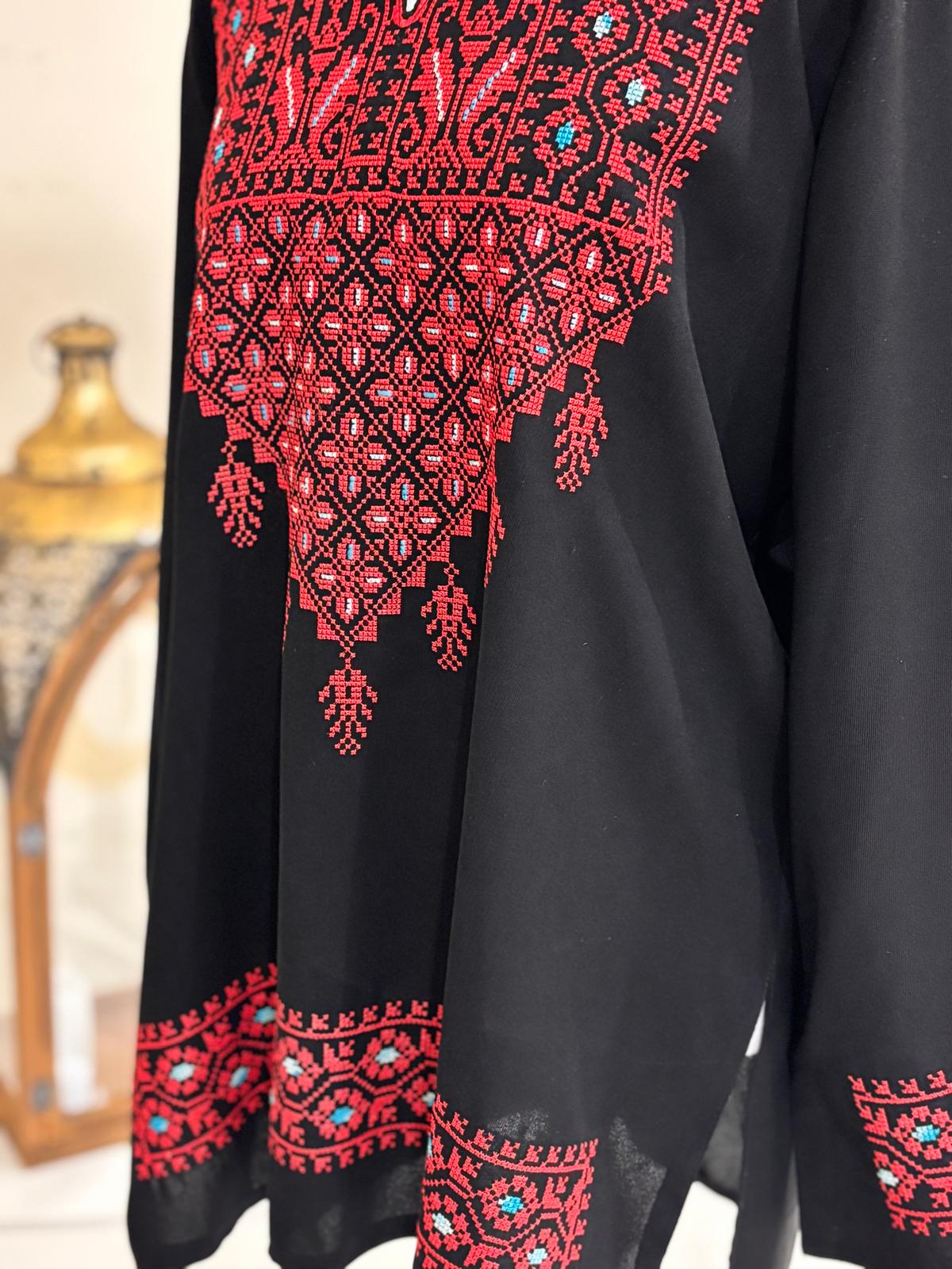 Palestinian Embroidered Top (Black and Red)