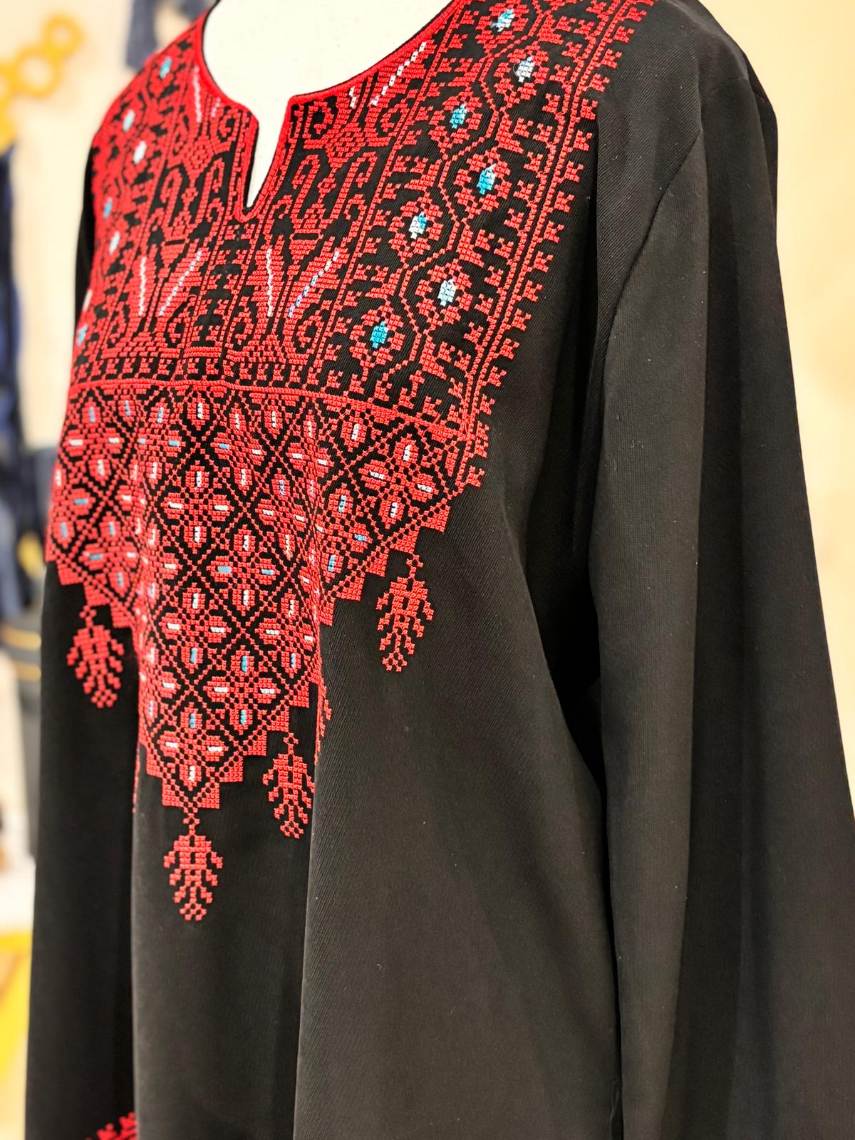 Palestinian Embroidered Top (Black and Red)