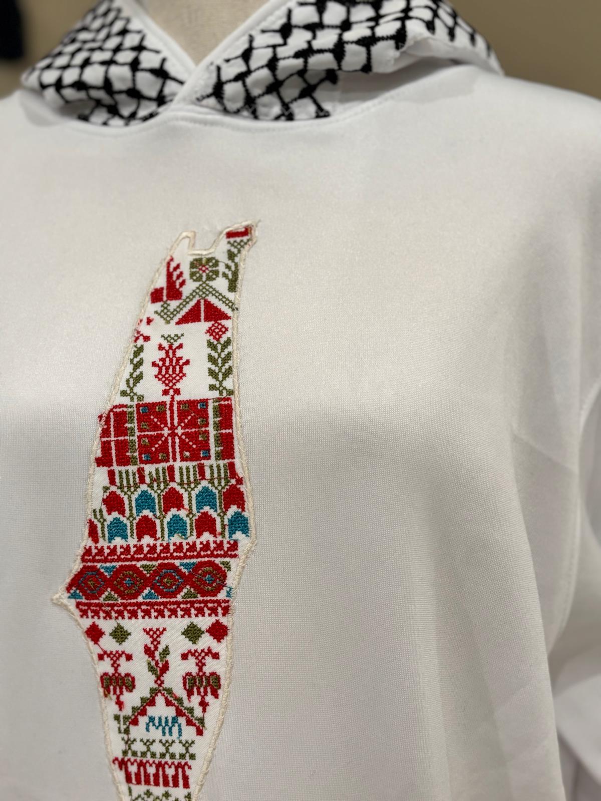 Hoodie With Embroidered Palestine Map