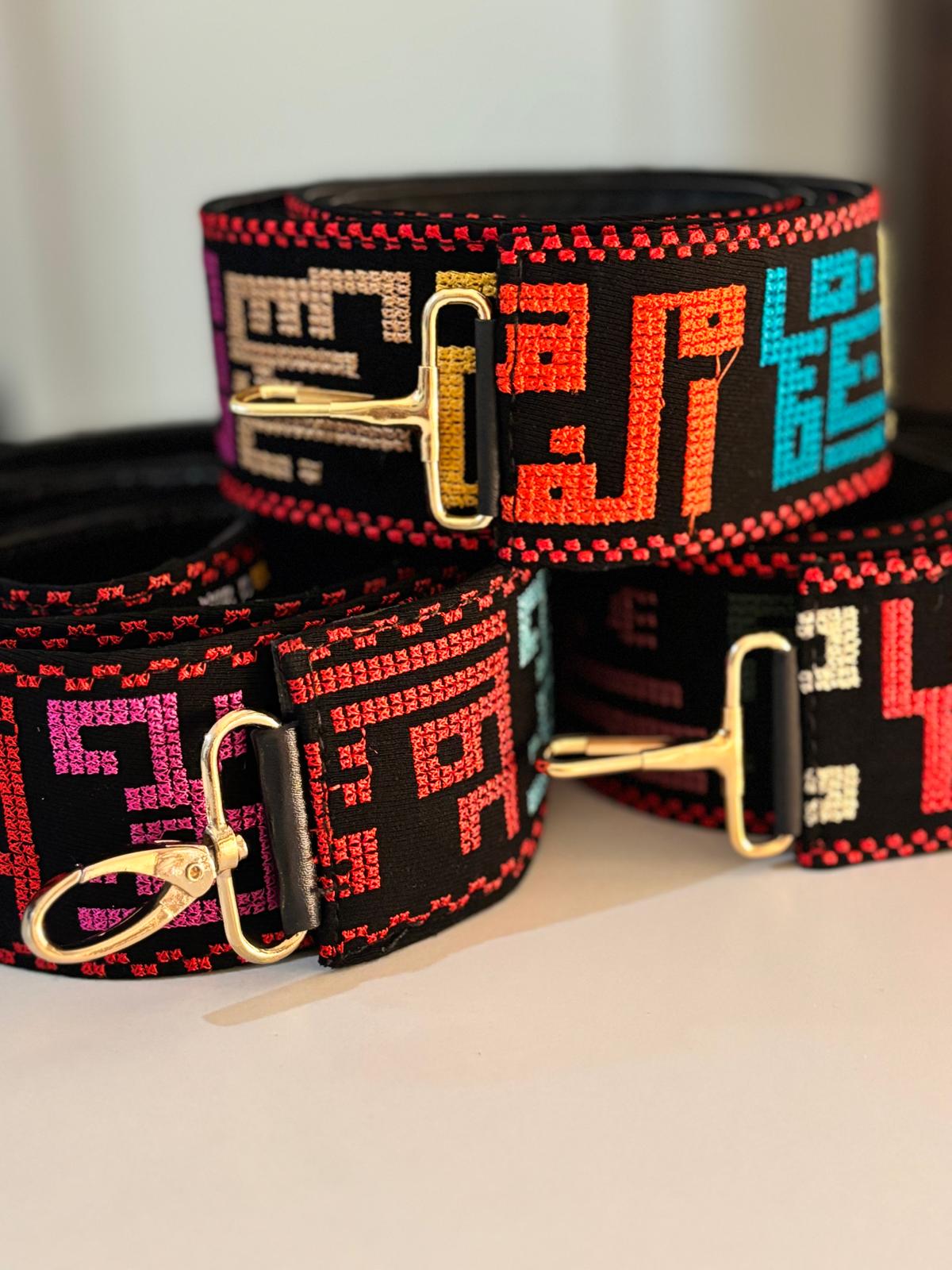 Palestinian Cities Bag Strap (Black with multicolours)