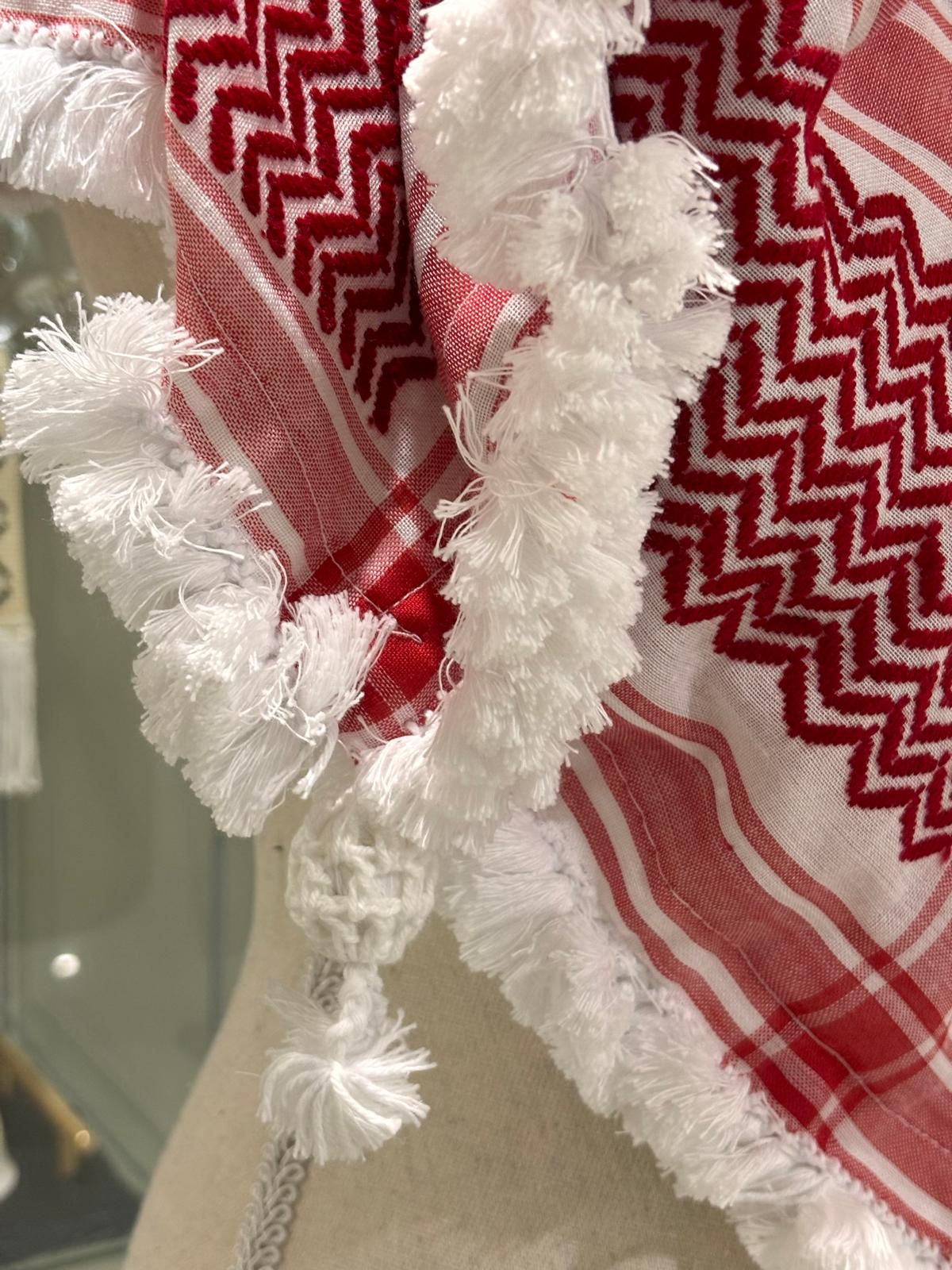 Royal Original Red and White Keffiyeh Heavy Fringe
