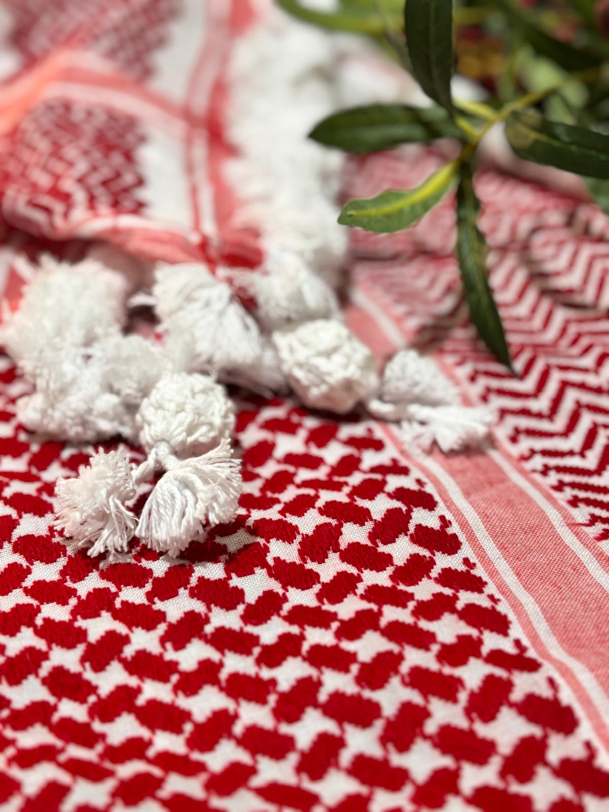 Royal Original Red and White Keffiyeh Heavy Fringe