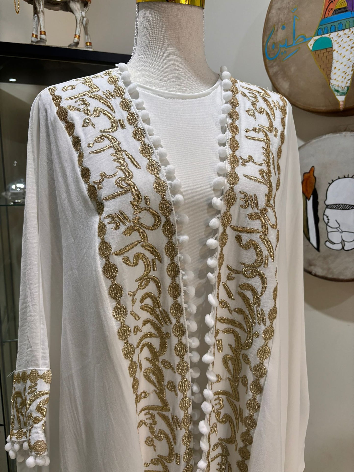 Abaya (Palestine Is My Home)/ White and Gold Colour