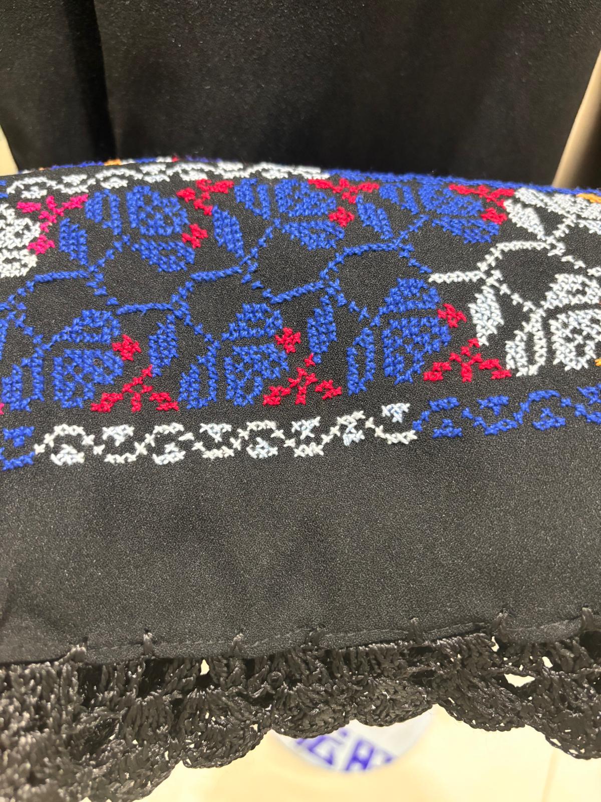 Black Wide Shawl With Blue Hand Embroidery