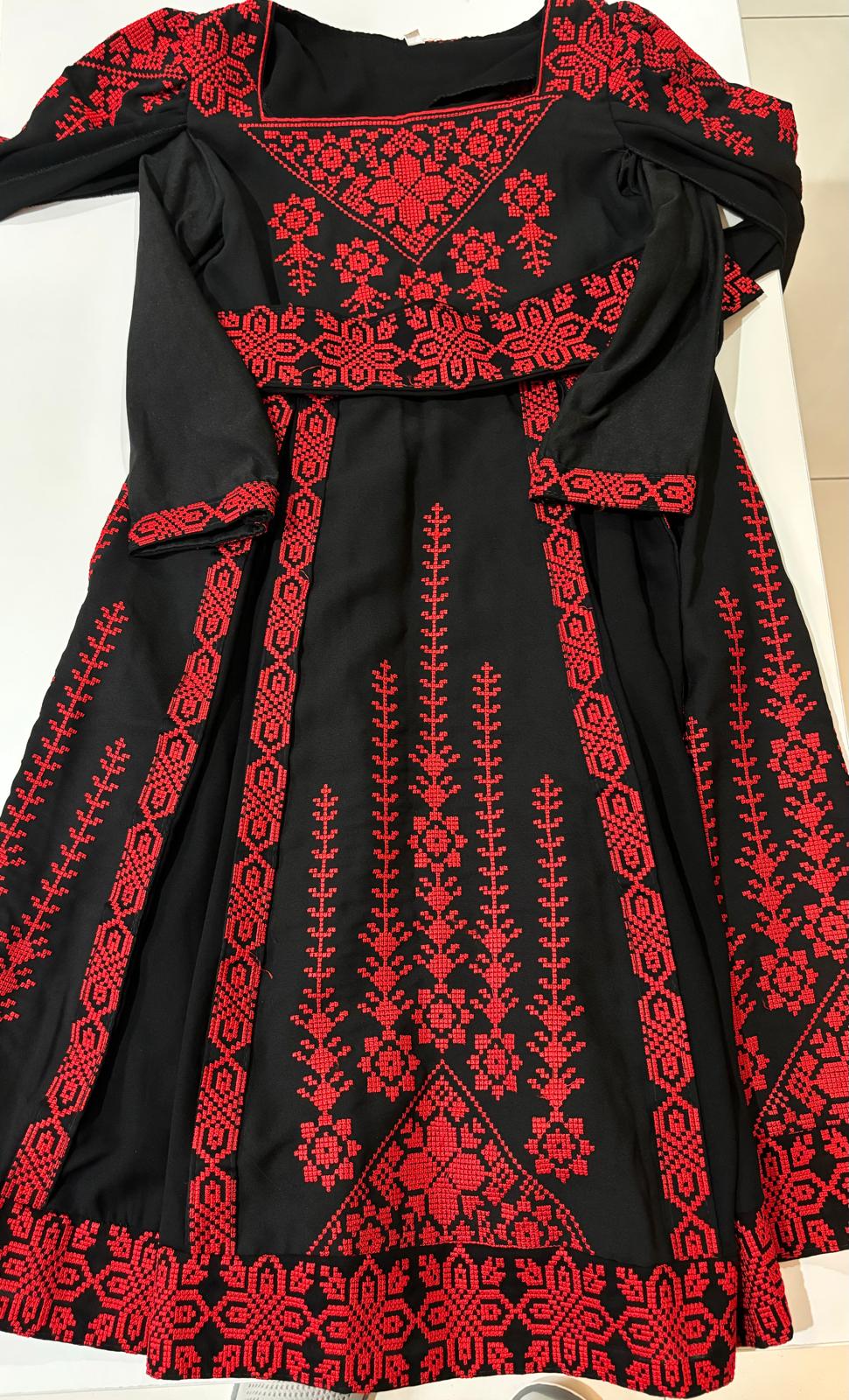 Elegant Black dress with Red Tatreez for Kids (Age: 4-10 years)