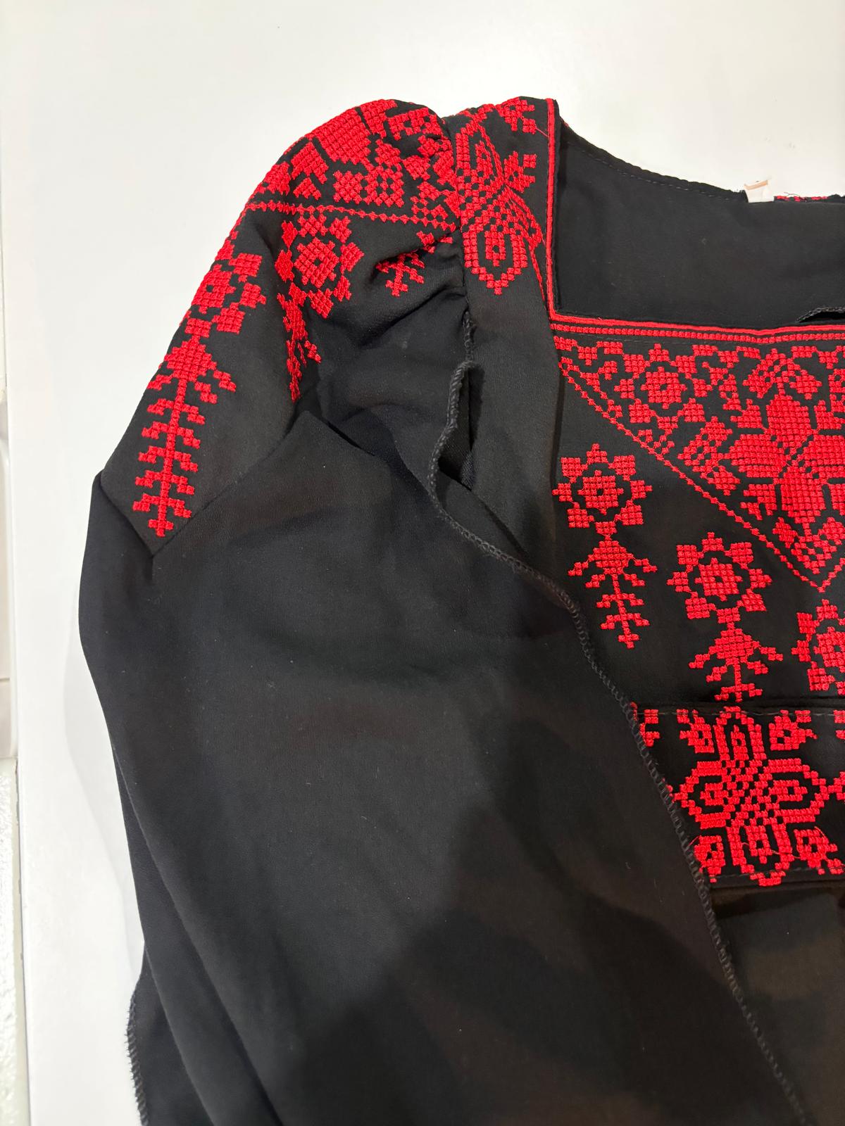 Elegant Black dress with Red Tatreez for Kids (Age: 4-10 years)
