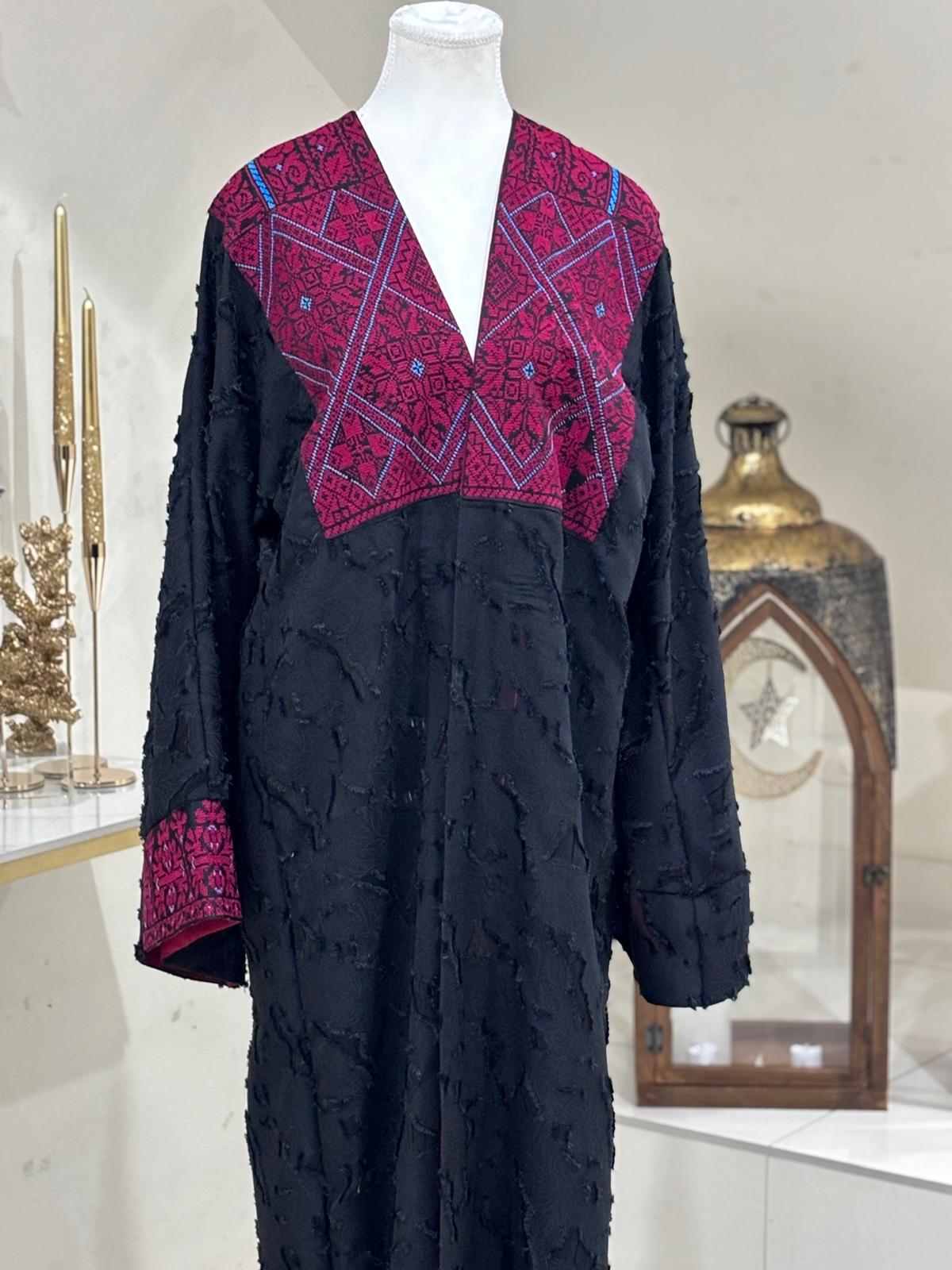 Elegant Black Abaya with Vintage Hand Embroidery