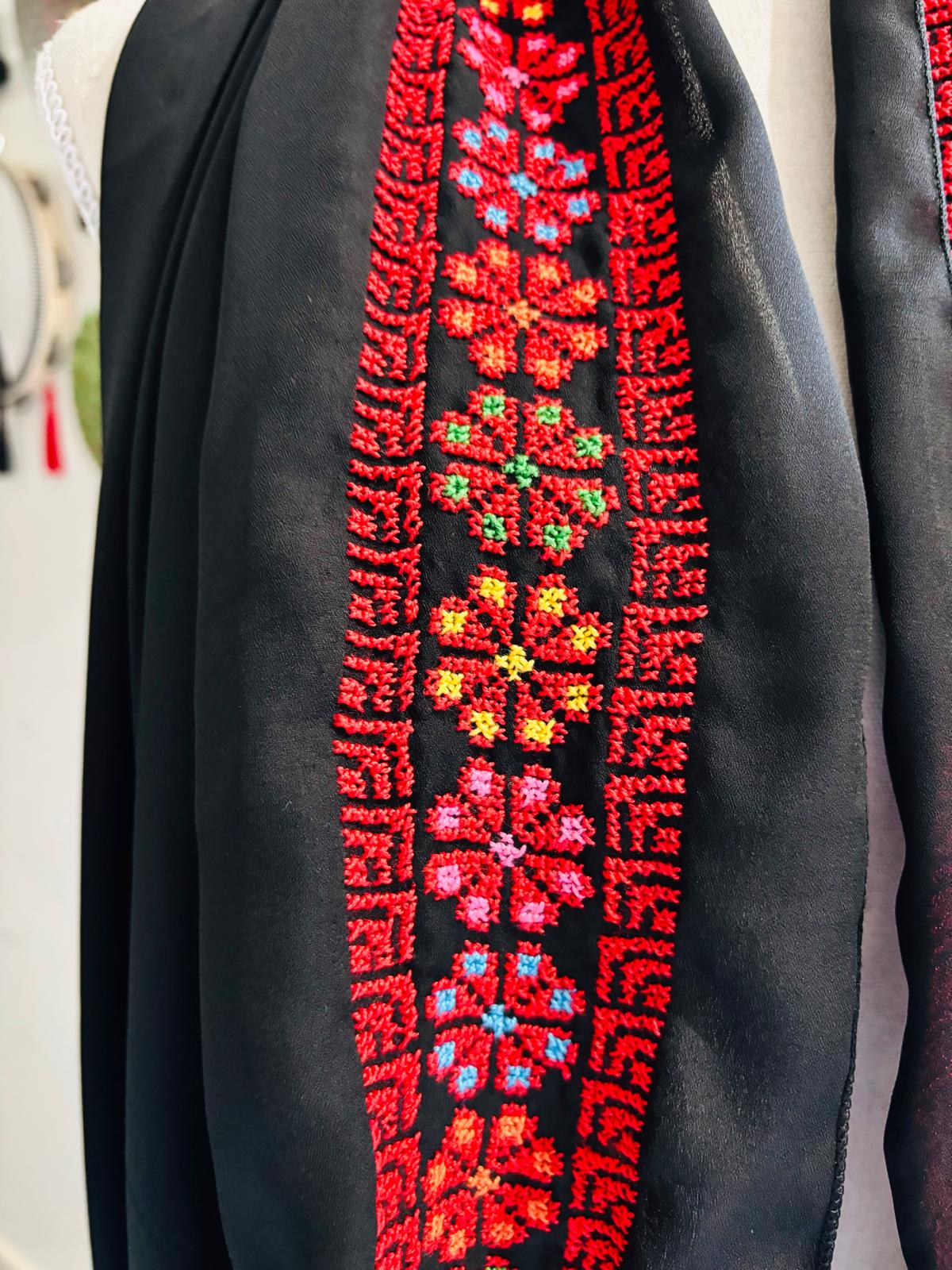Hand embroidered Black and Red Shawl