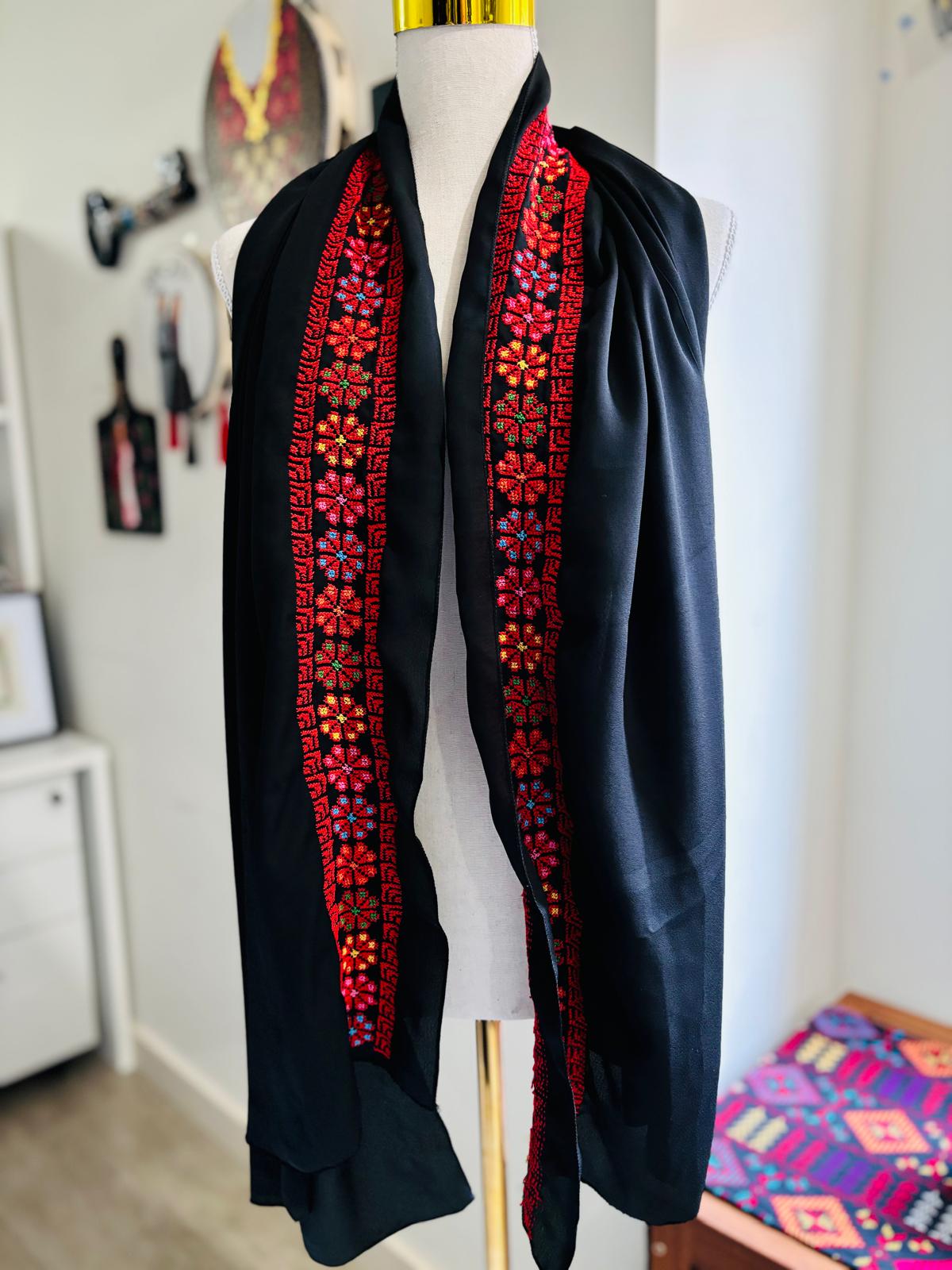 Hand embroidered Black and Red Shawl