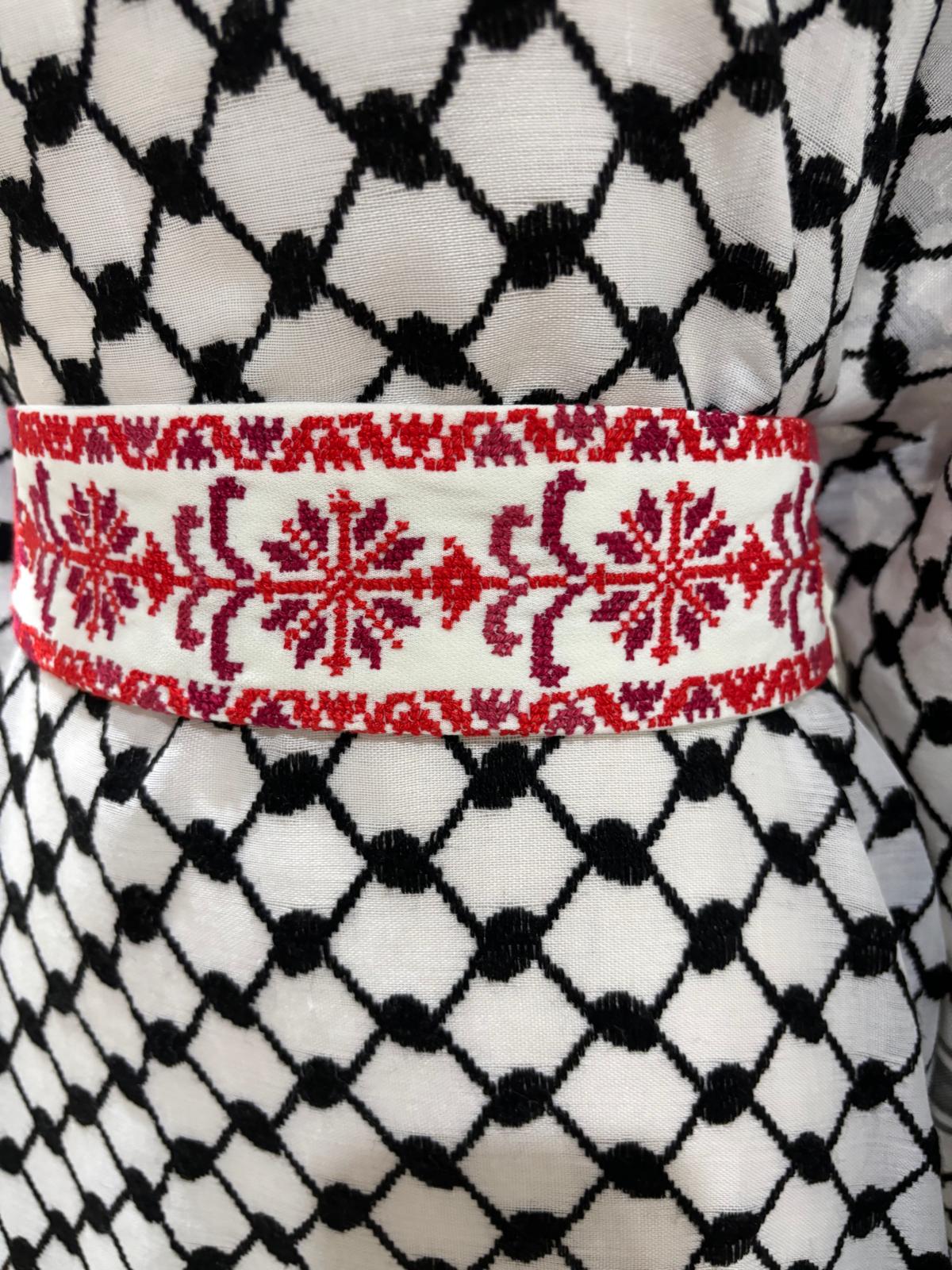Hand-embroidered Belt (White & Red)
