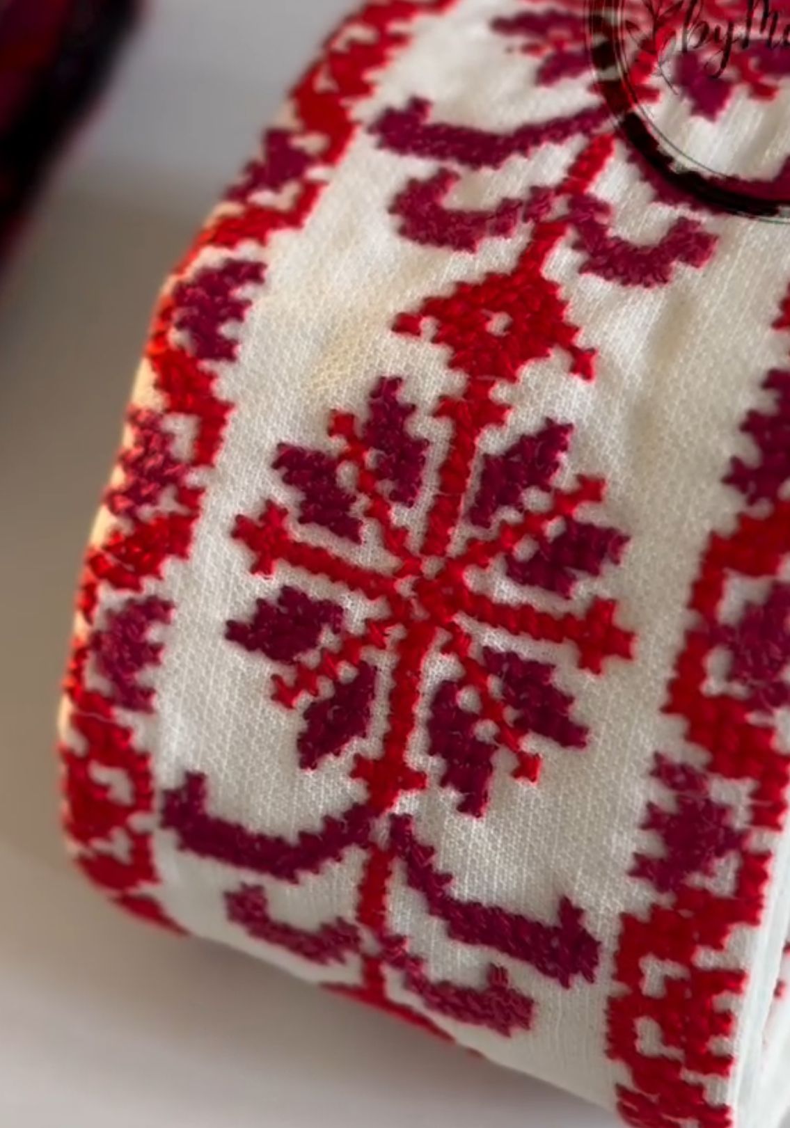 Hand-embroidered Belt (White & Red)